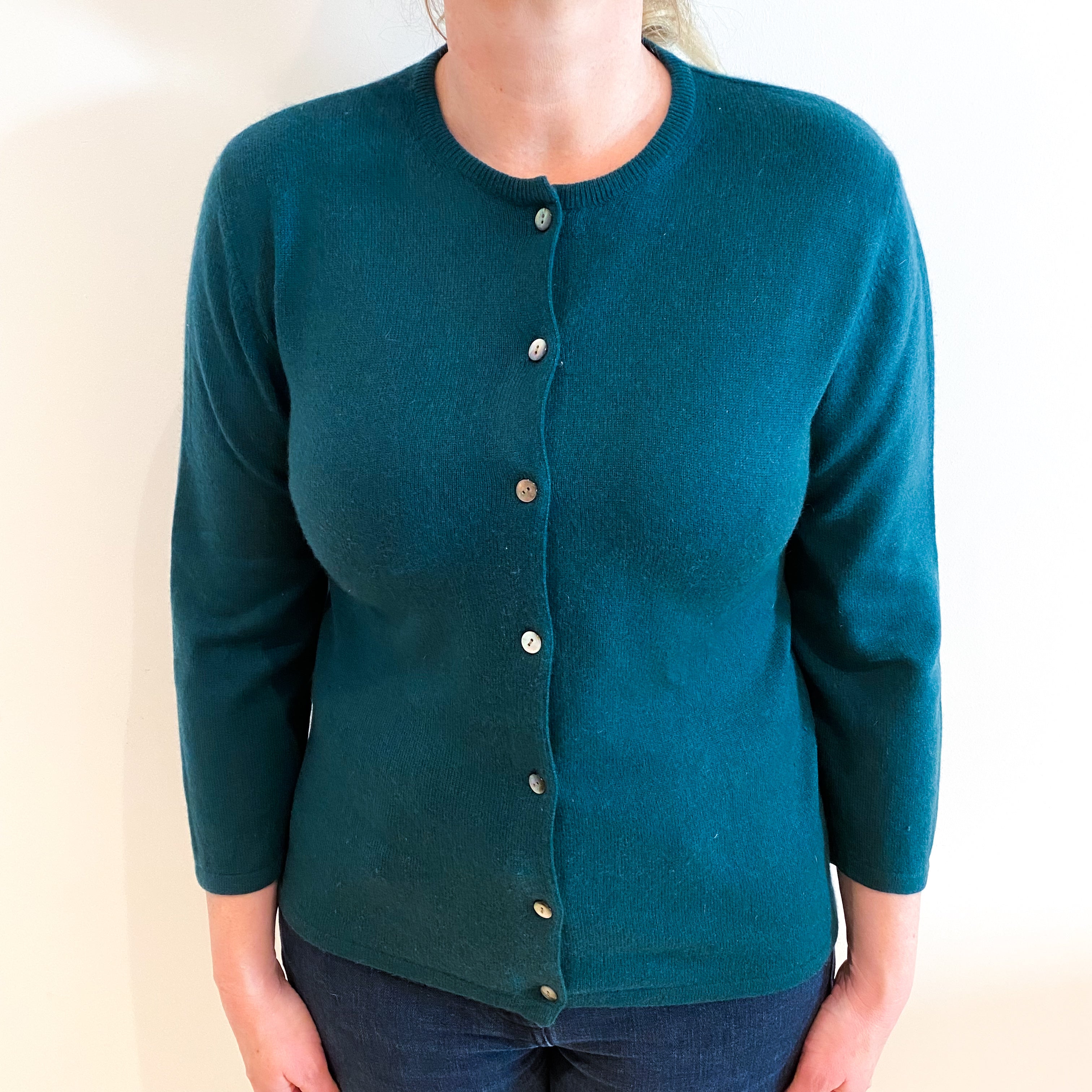 Dark Forest Green Cashmere Crew Neck Cardigan Large