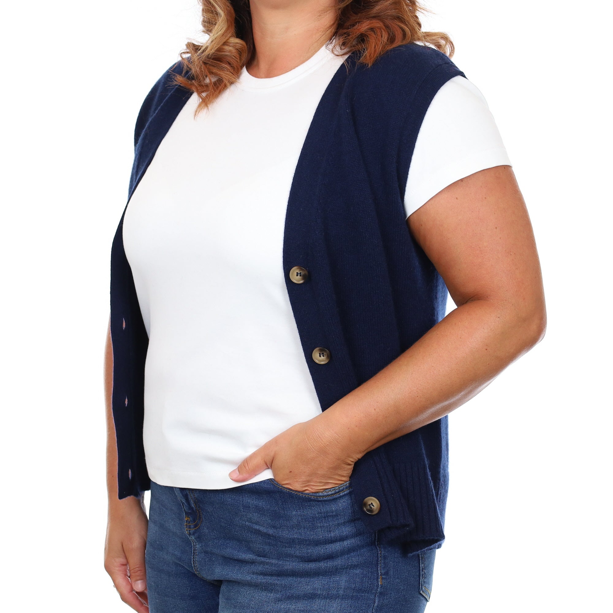 Brand New Navy Luxury Cashmere V Neck Waistcoat Large UK 16-18