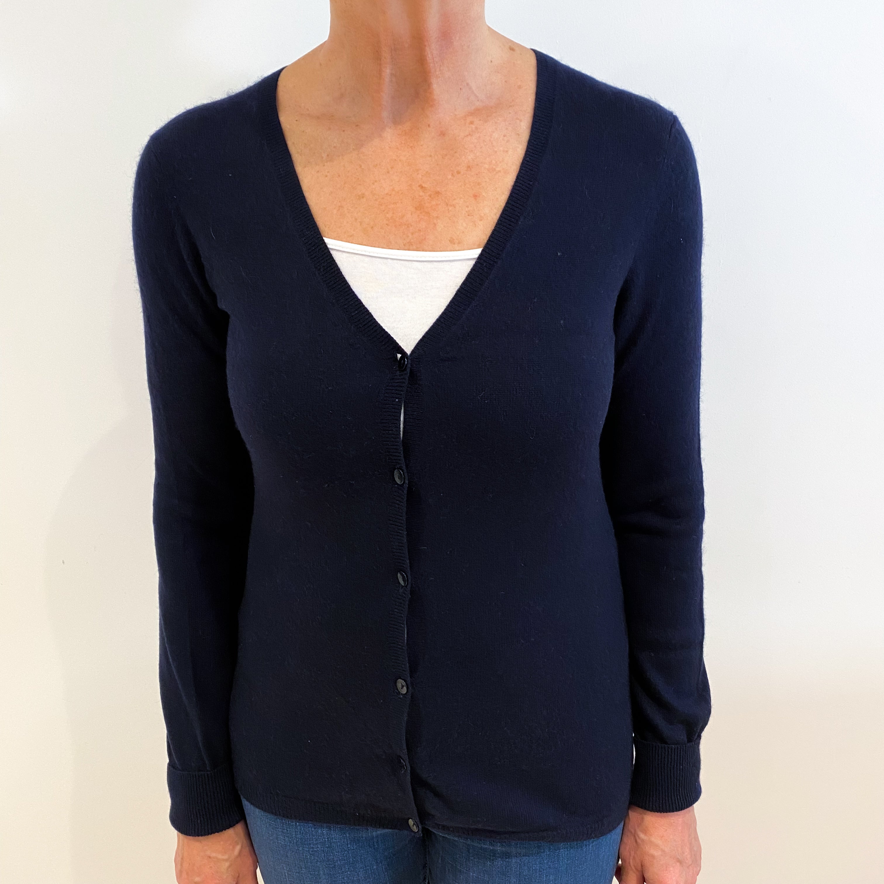 Navy Blue Cashmere V Neck Cardigan Medium
