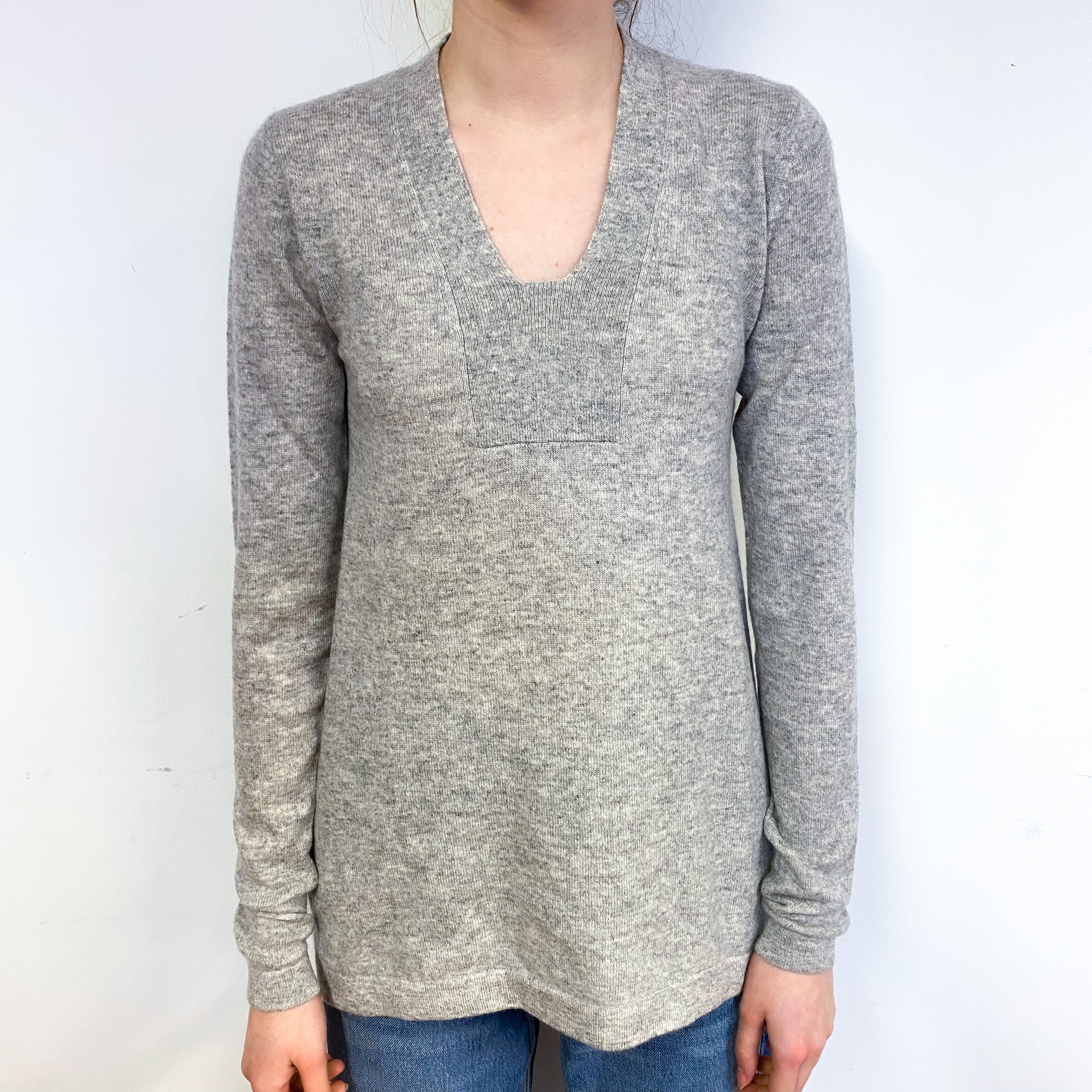 Smoke Grey Cashmere V-Neck Tunic Jumper Extra Small