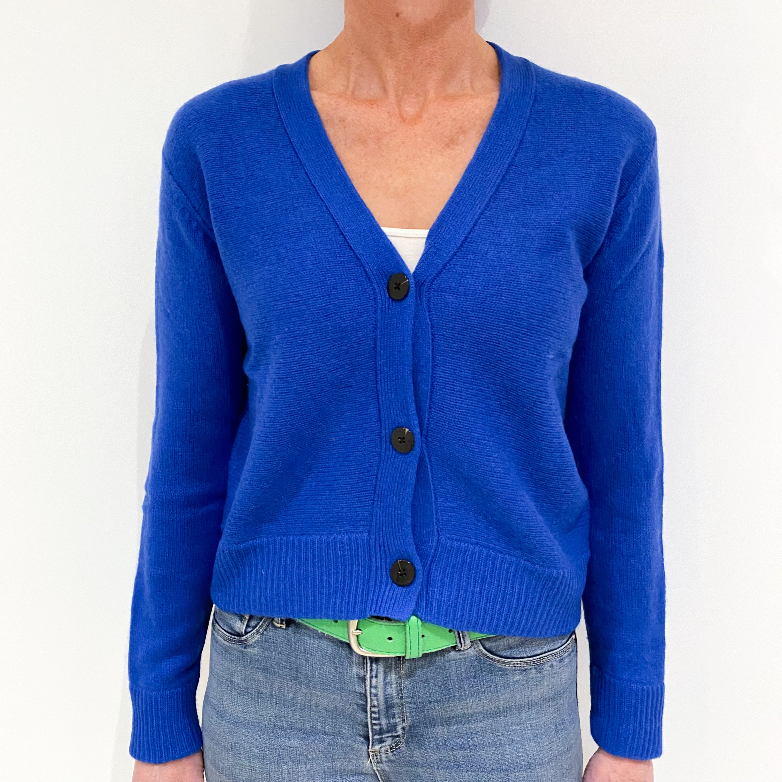 Jigsaw Cobalt Blue Cashmere V-Neck Cropped Cardigan Small