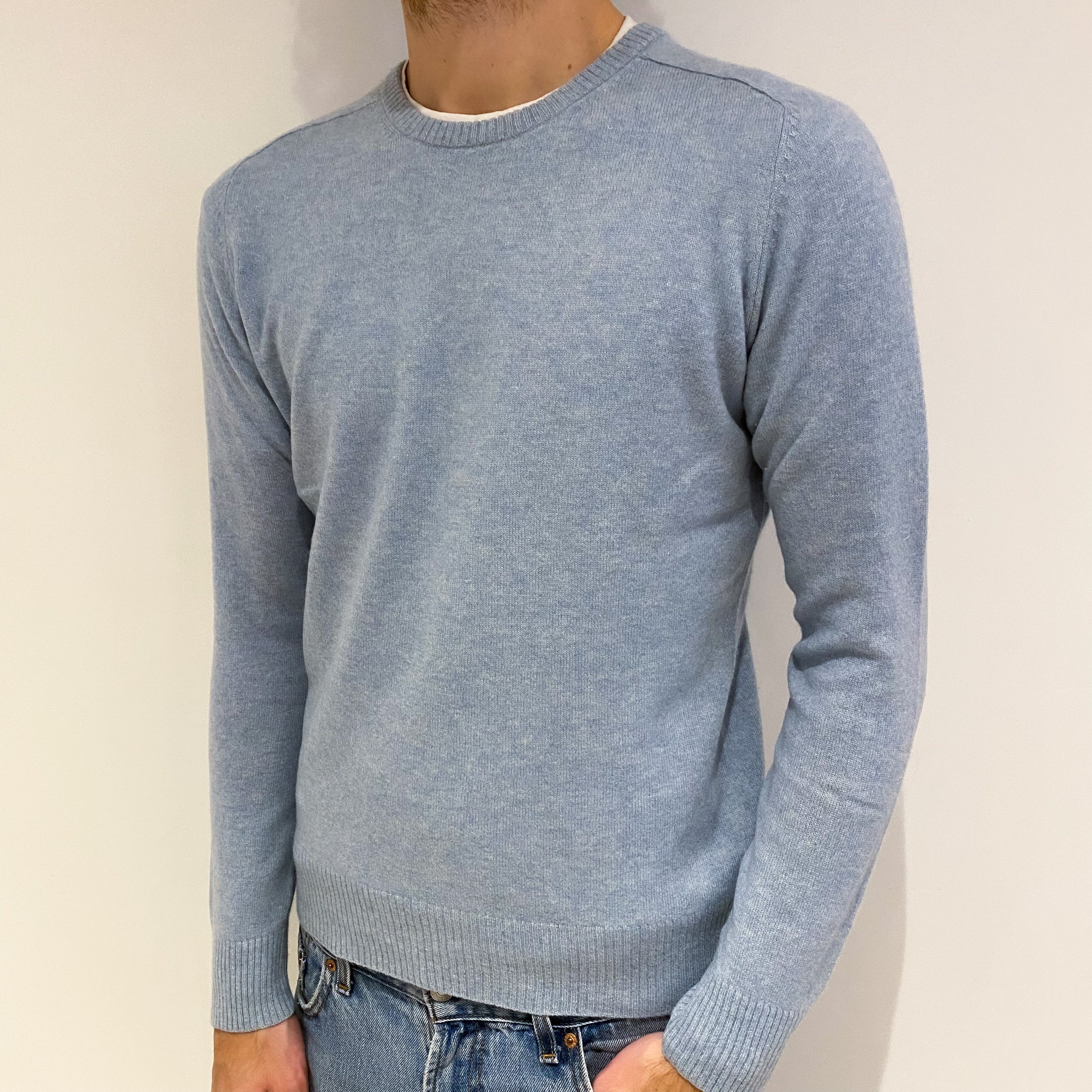 Men's Opal Blue Cashmere Crew Neck Jumper Medium