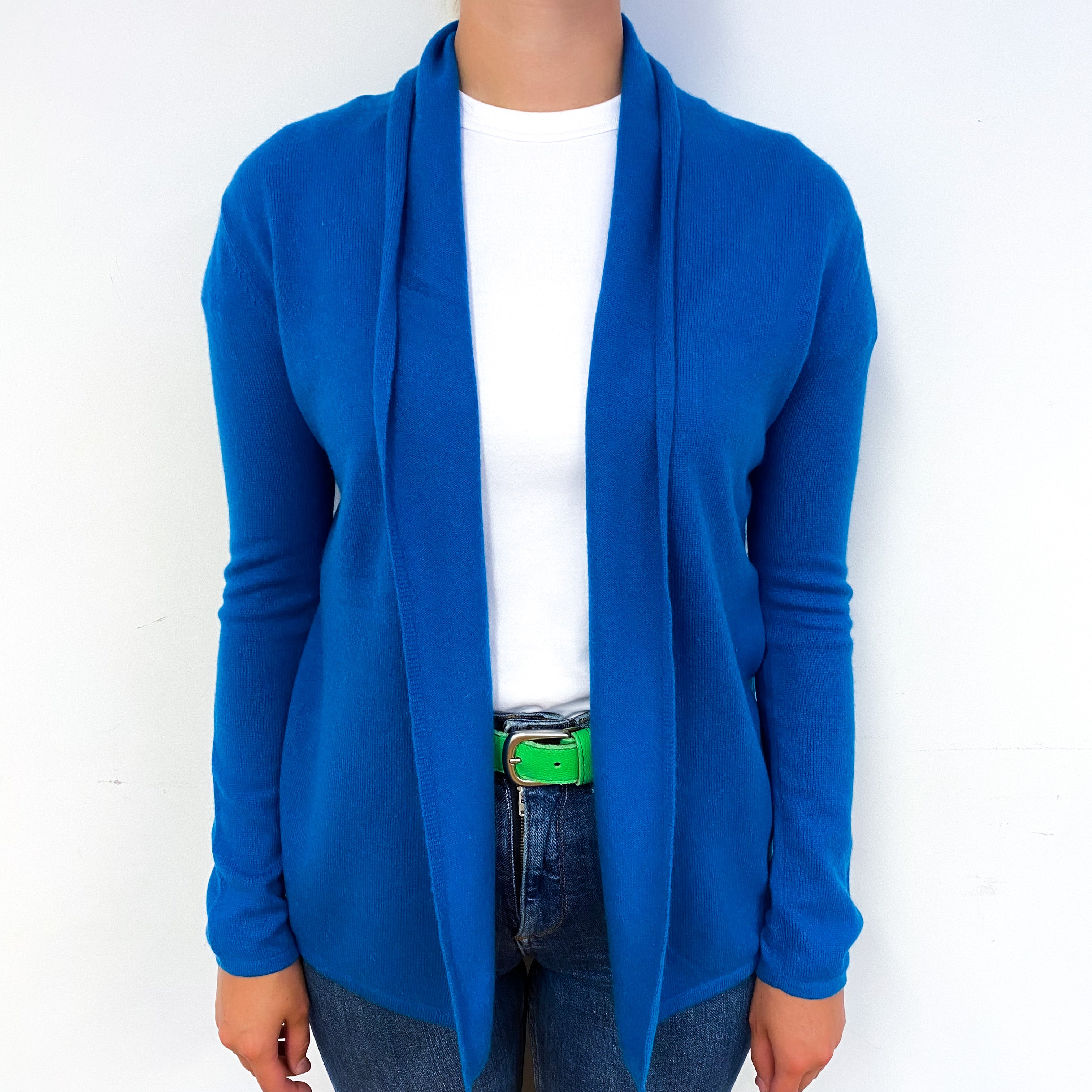 Peacock Blue Cashmere Edge to Edge Cardigan Small