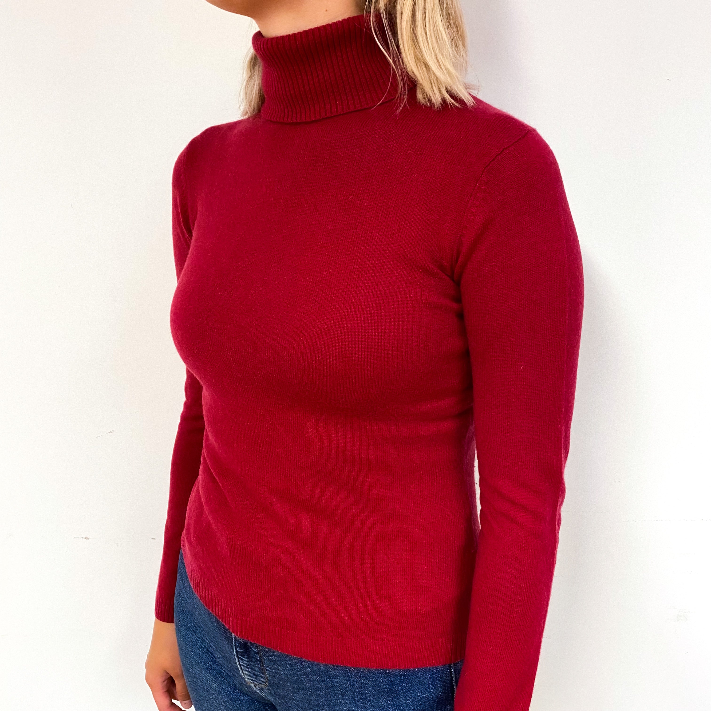 Ruby Red Cashmere Polo Neck Jumper Small