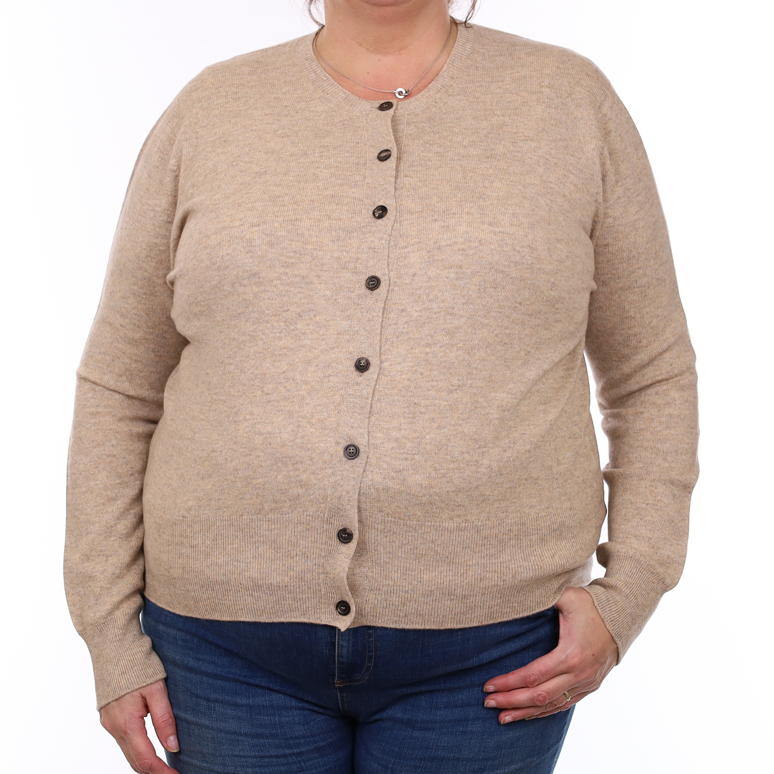 Brand New Scottish Biscuit Brown Cashmere Crew Neck Cardigan XXL