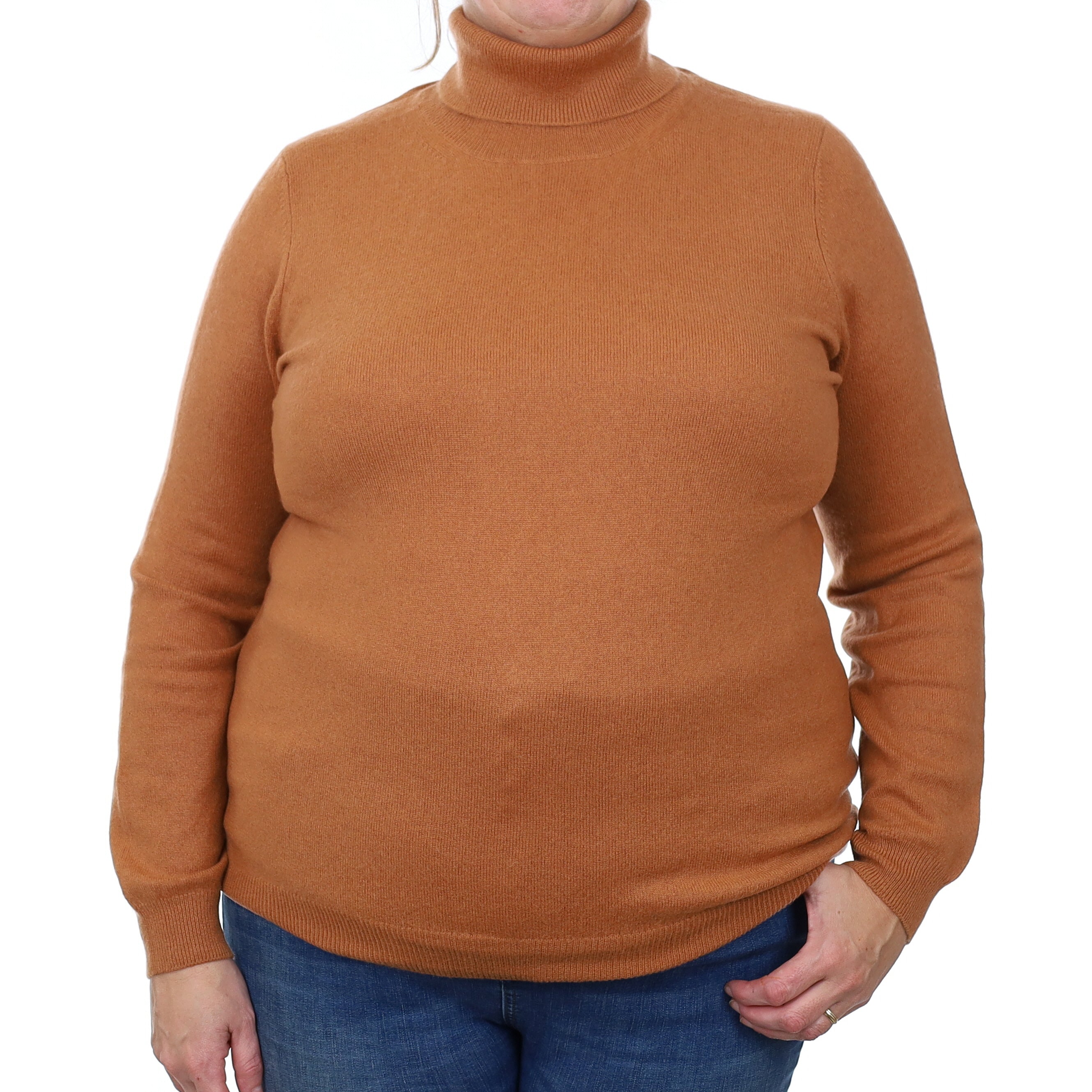 Rust Brown Cashmere Polo Neck Jumper Extra Large