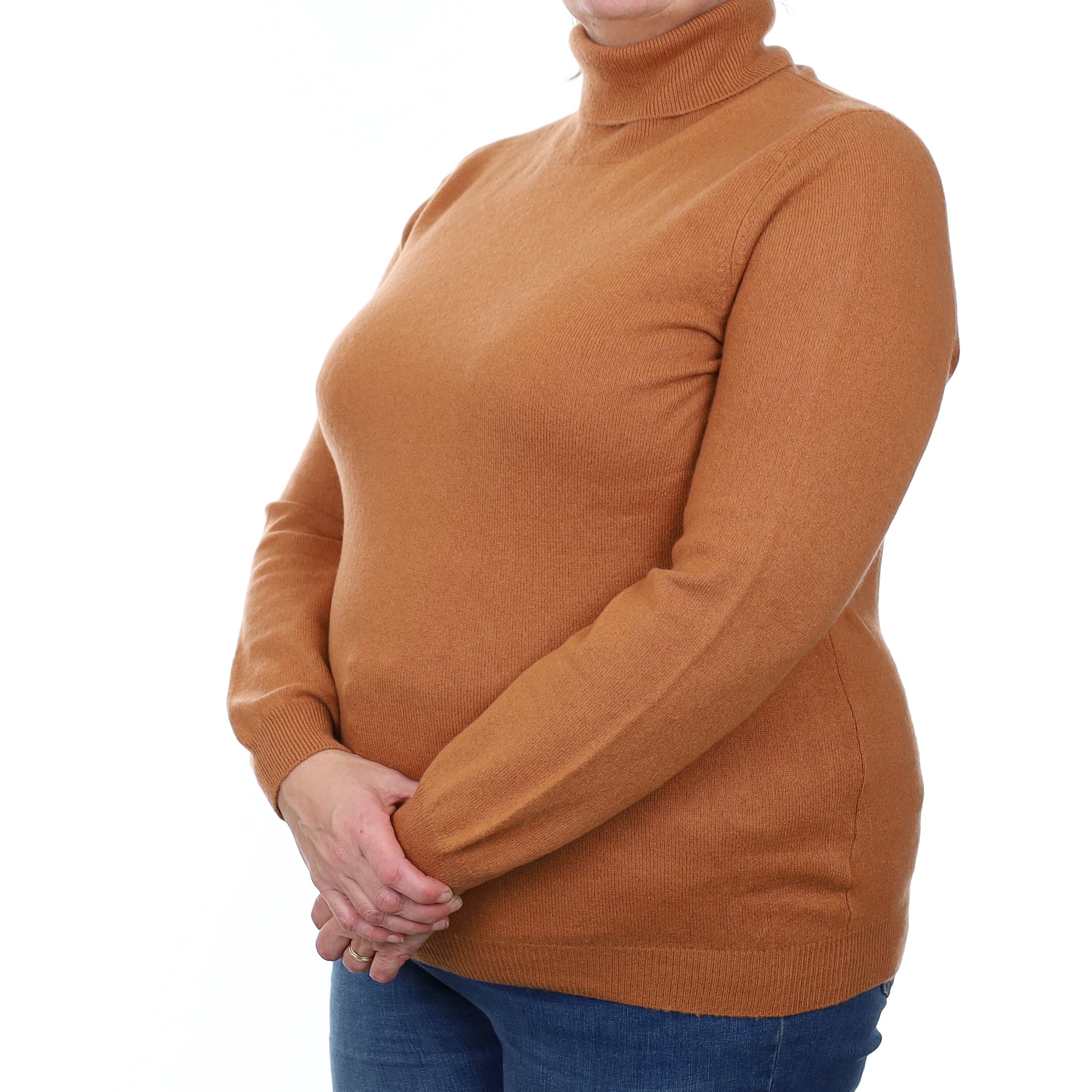 Rust Brown Cashmere Polo Neck Jumper Extra Large