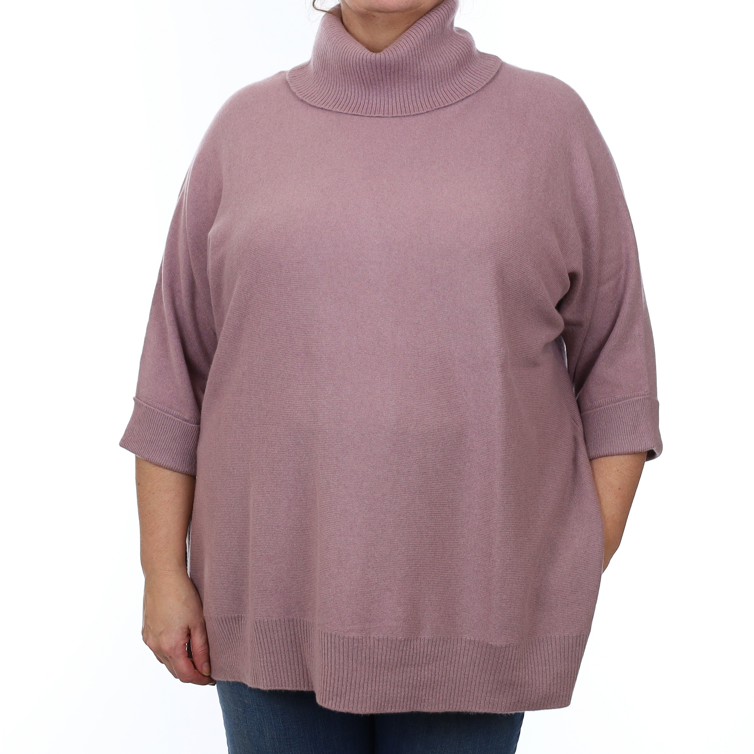 Hazy Heather Purple Cashmere Slouchy Polo Neck Jumper Extra Large