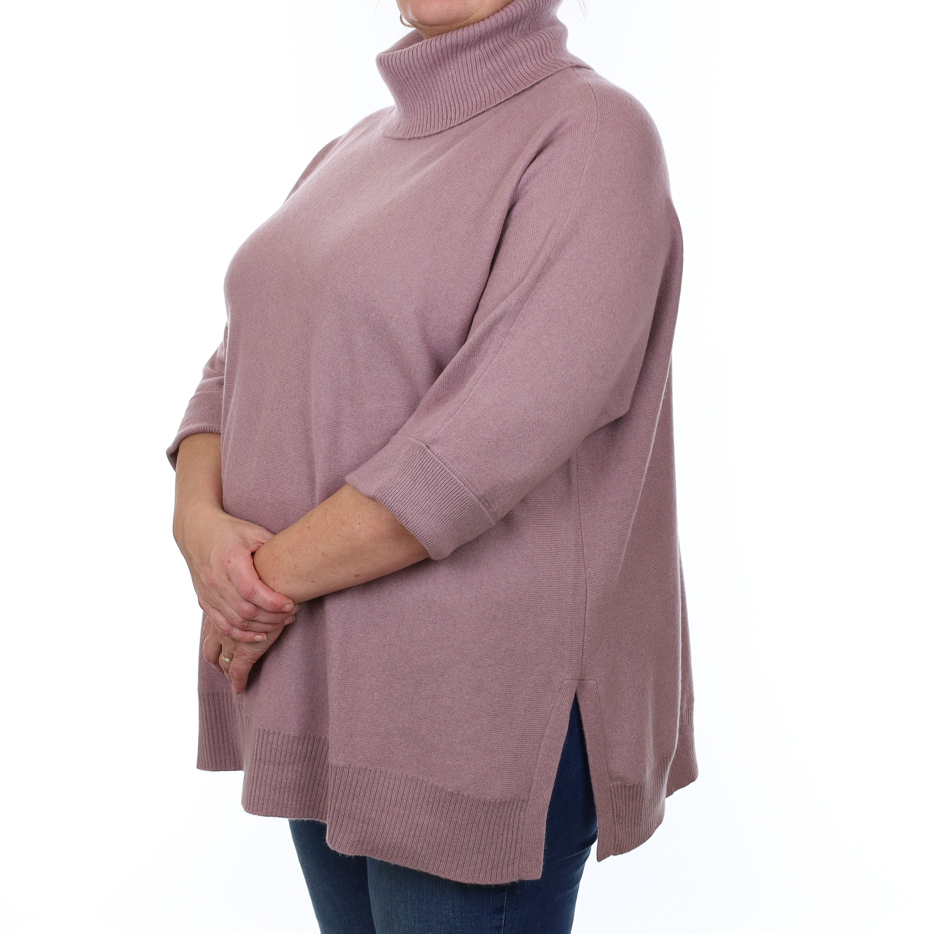 Hazy Heather Purple Cashmere Slouchy Polo Neck Jumper Extra Large