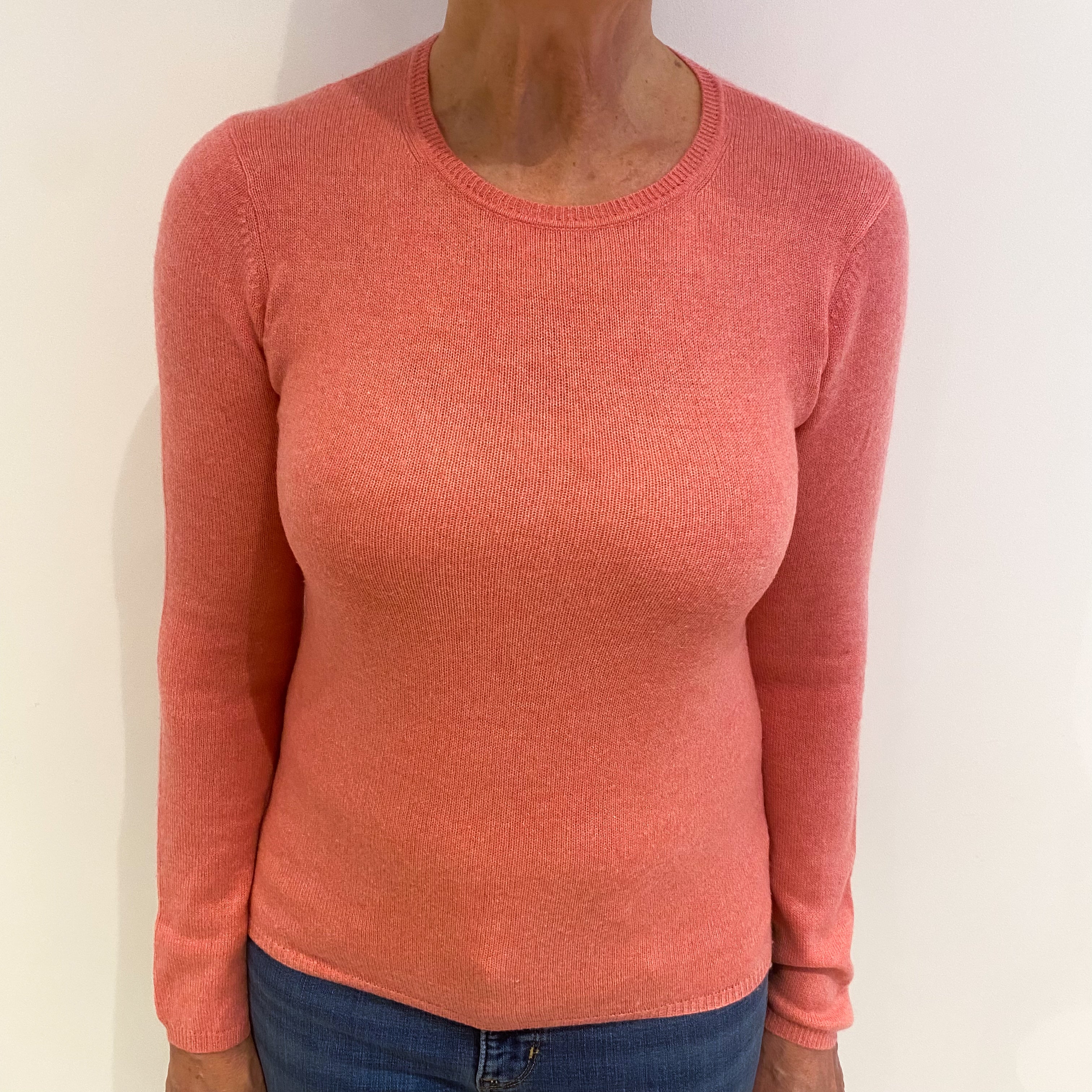 Flamingo Pink Cashmere Crew Neck Jumper Medium