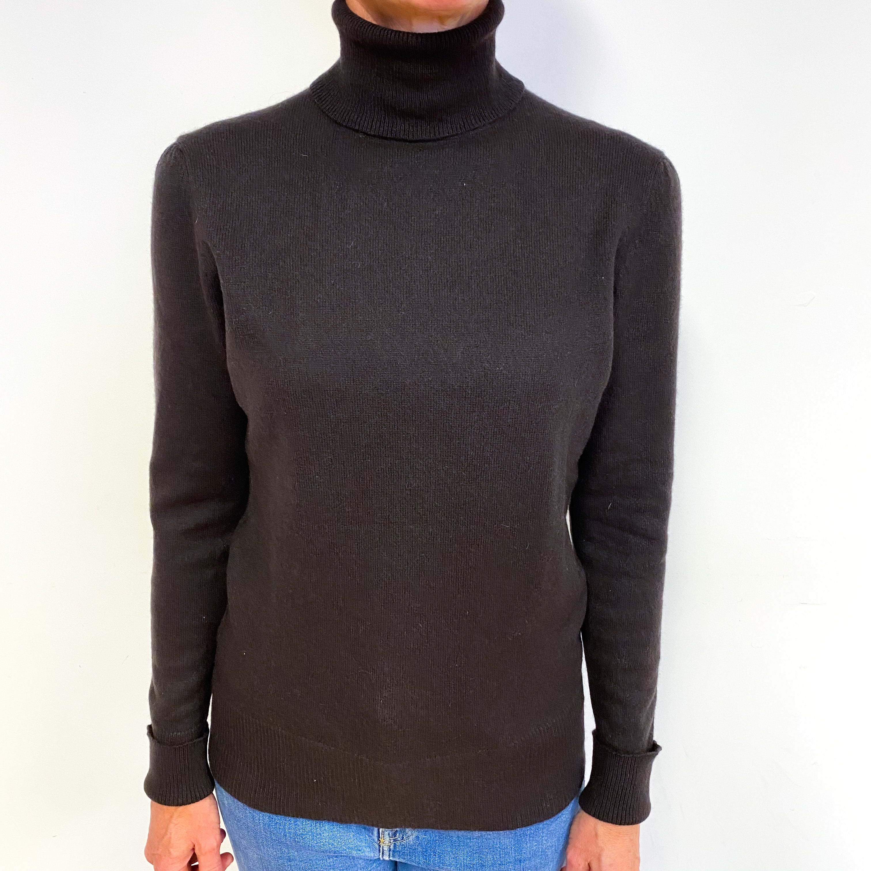 Peppercorn Brown Cashmere Polo Neck Jumper Medium