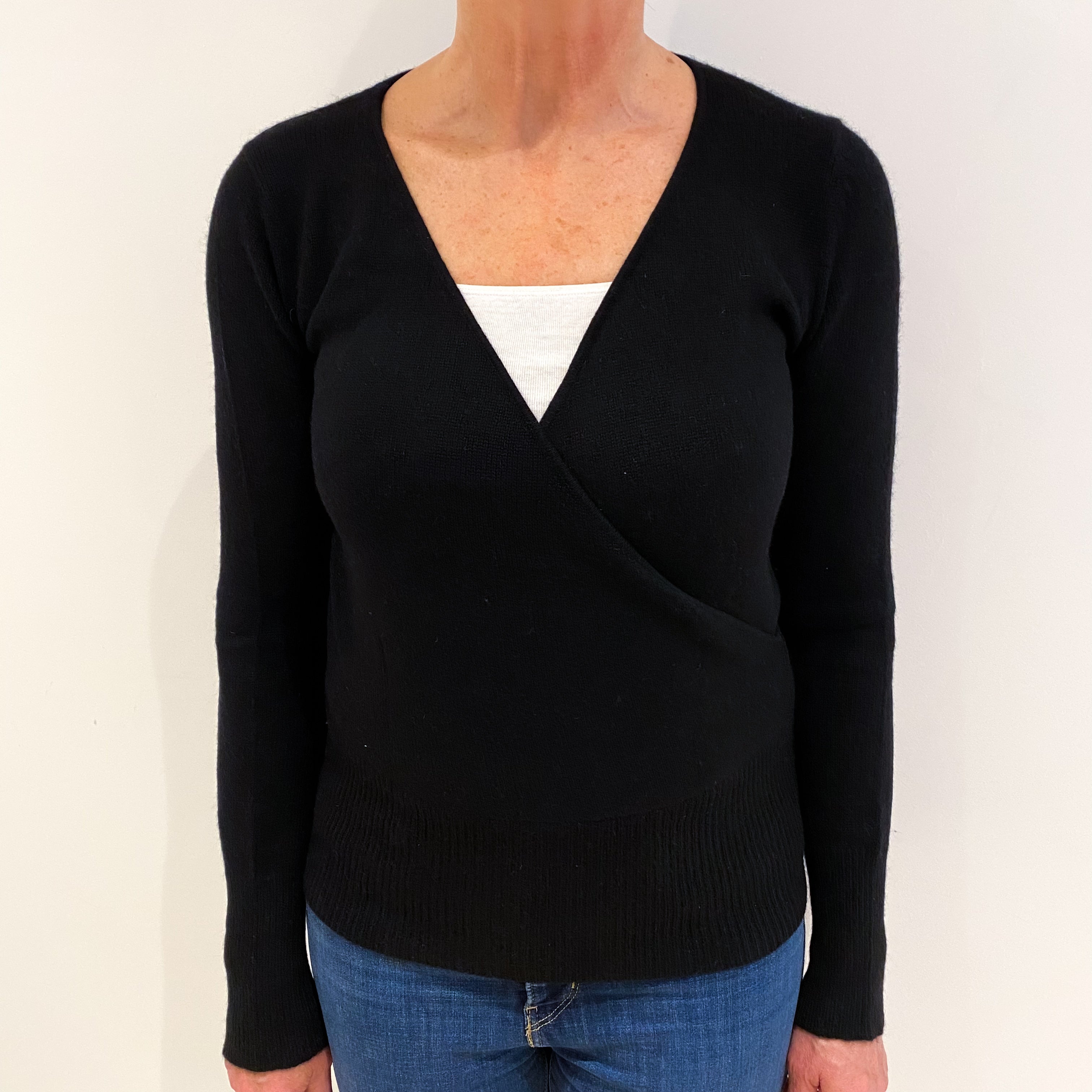 Black Cashmere Cross Over Cardigan Medium