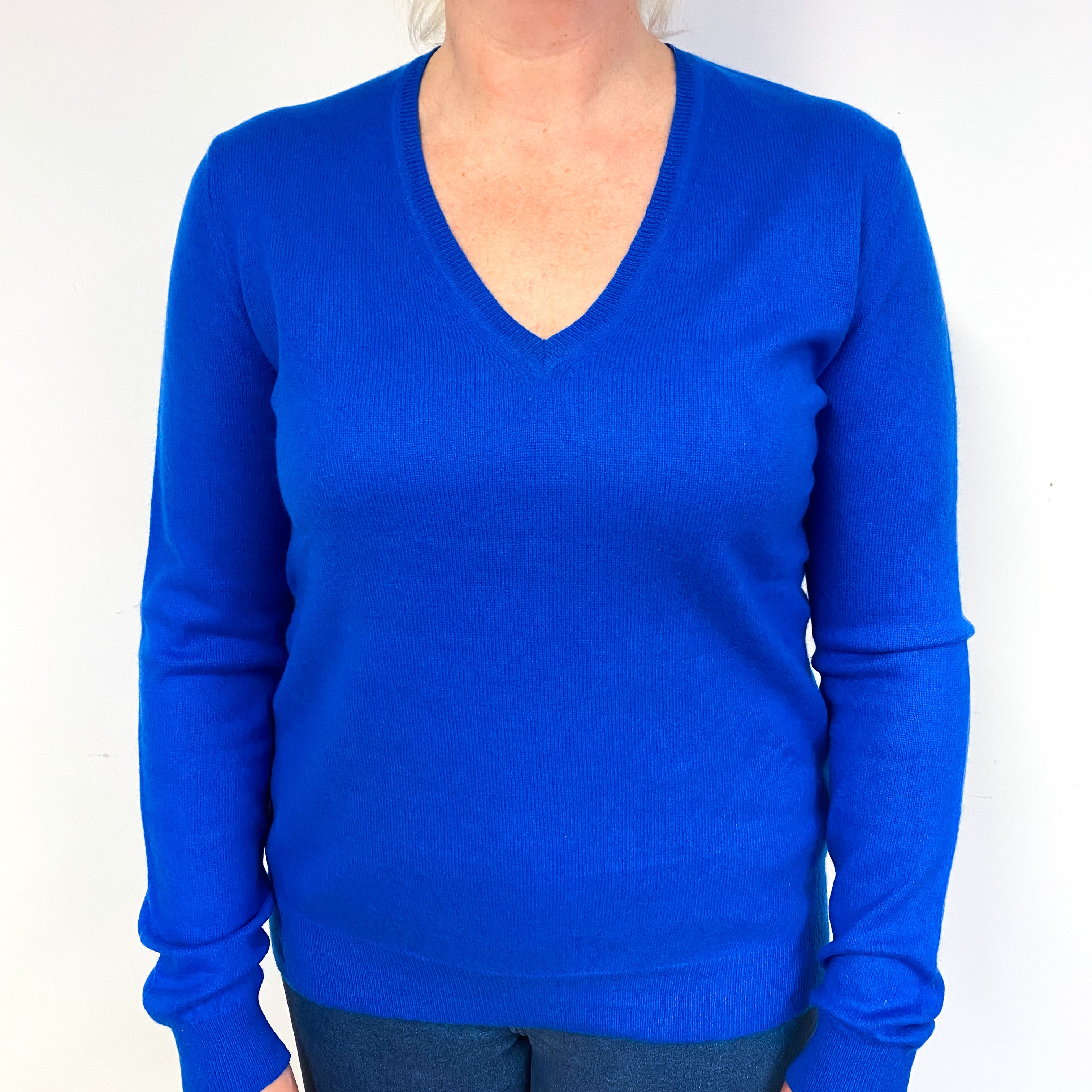 Azure Blue Cashmere V-Neck Jumper Large