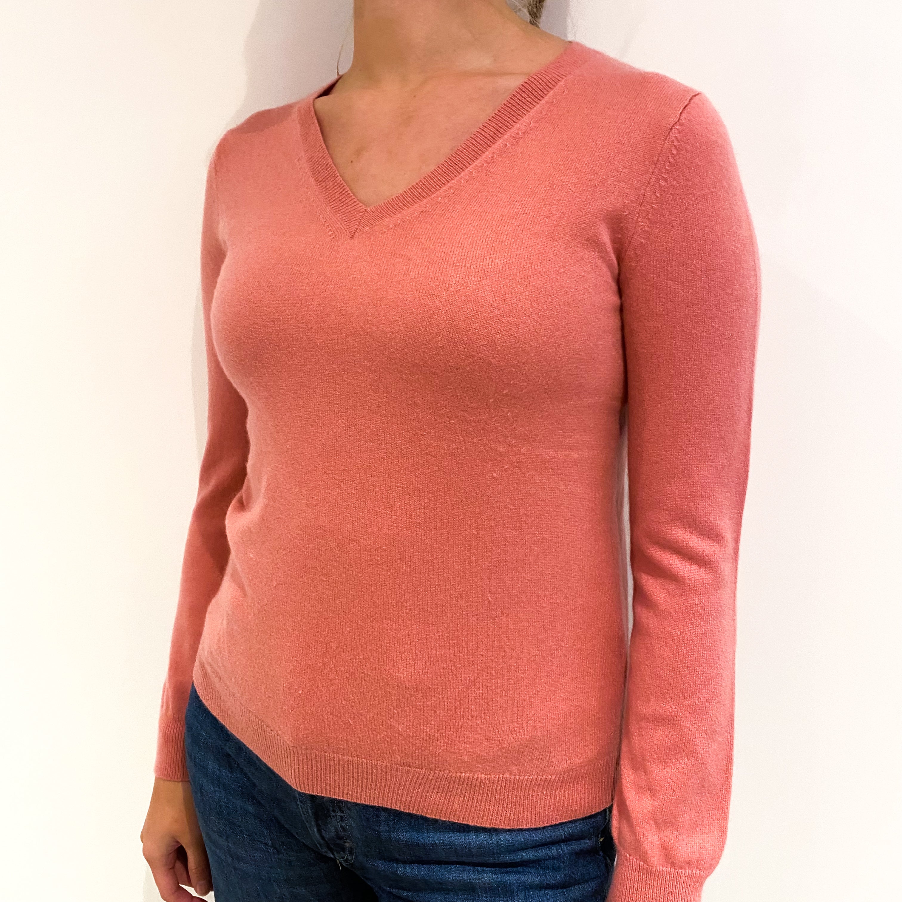 Blush Pink Cashmere V-Neck Jumper Small