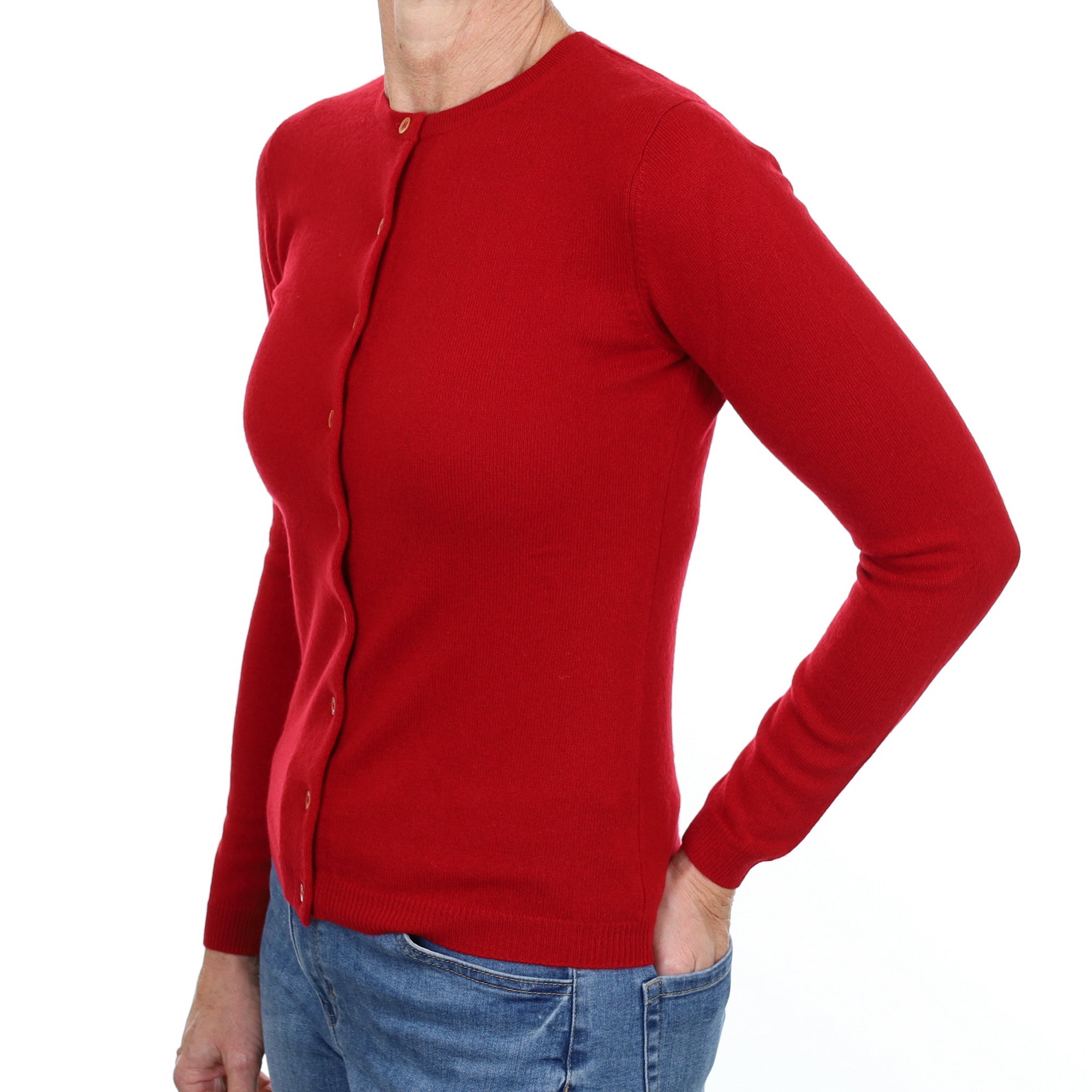 New Post Box Red Cashmere Crew Neck Cardigan Small