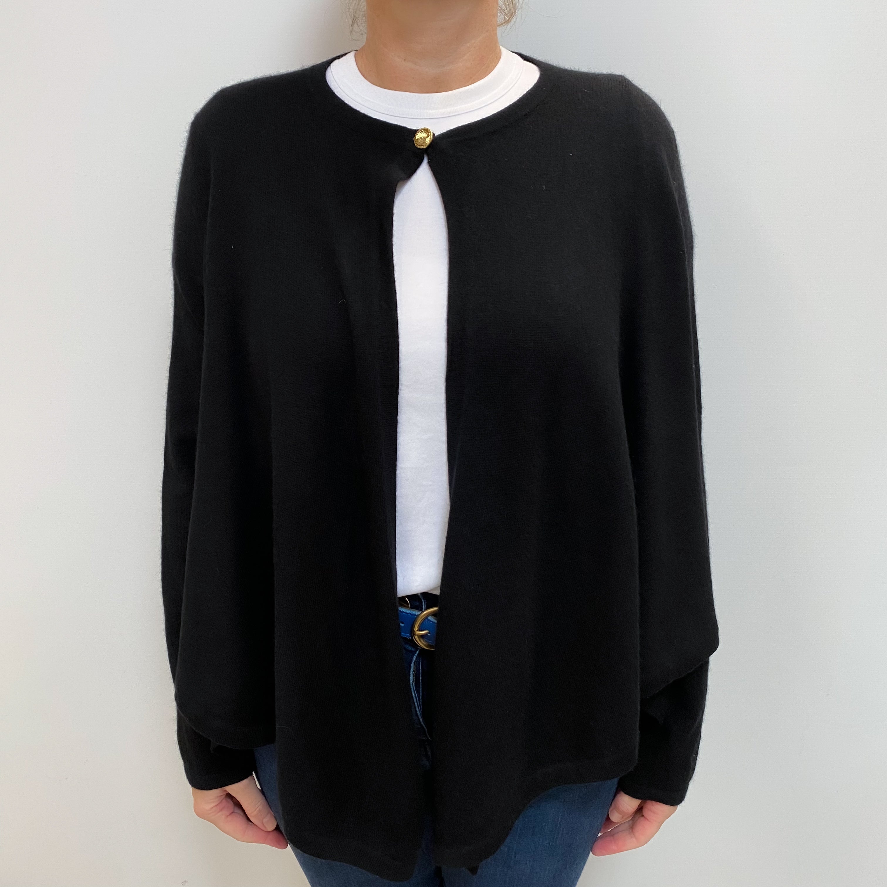 Black Cashmere Super Slouchy Handkerchief Hem Cardigan Large