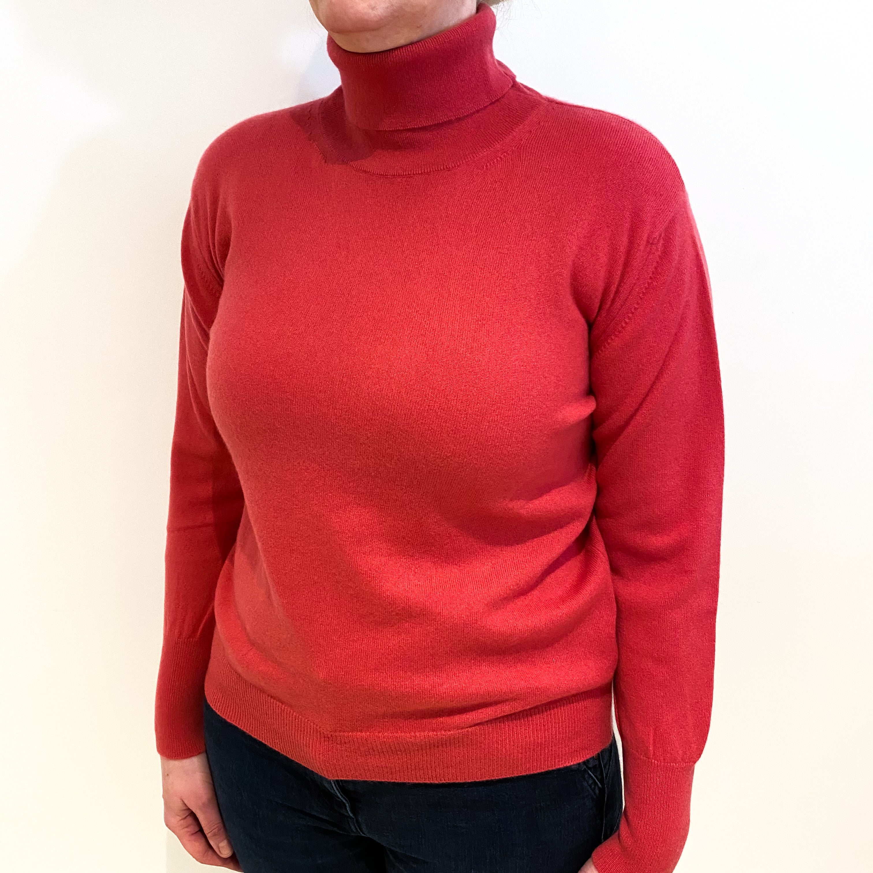 Maison Montagut Cranberry Pink Cashmere Polo Neck Jumper Large