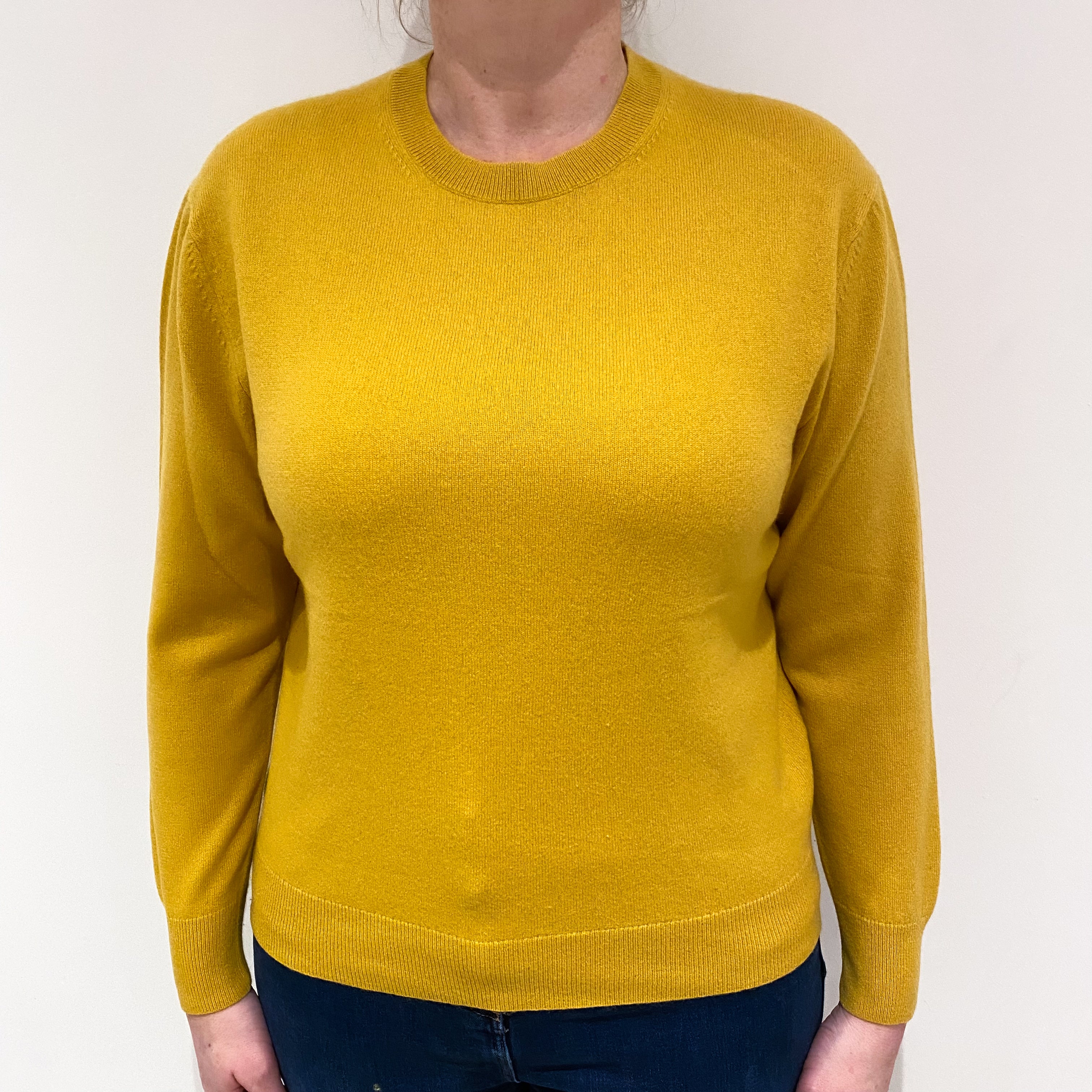 Mustard Yellow Cashmere Crew Neck Jumper Large