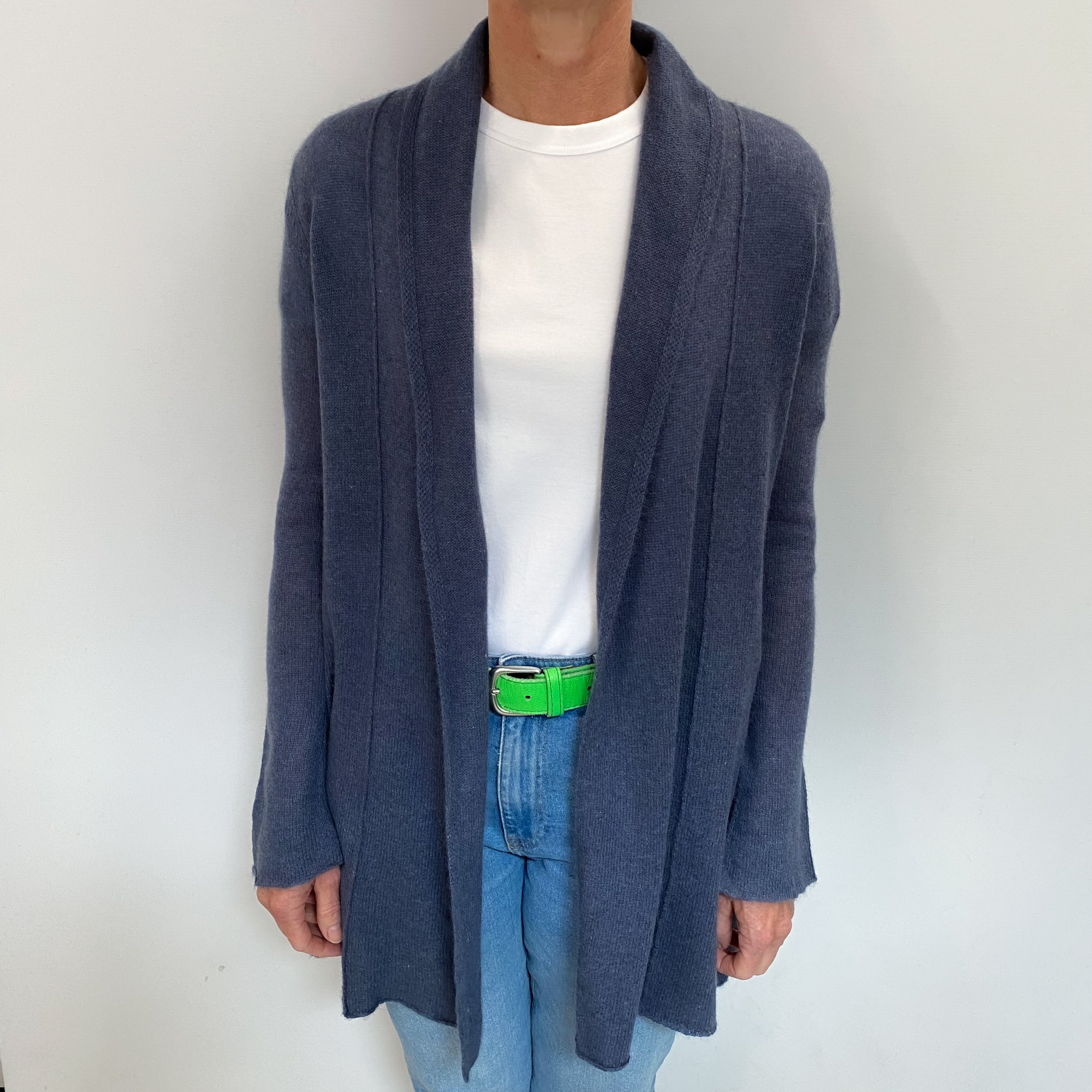 Stone Blue Cashmere Edge To Edge Cardigan Small