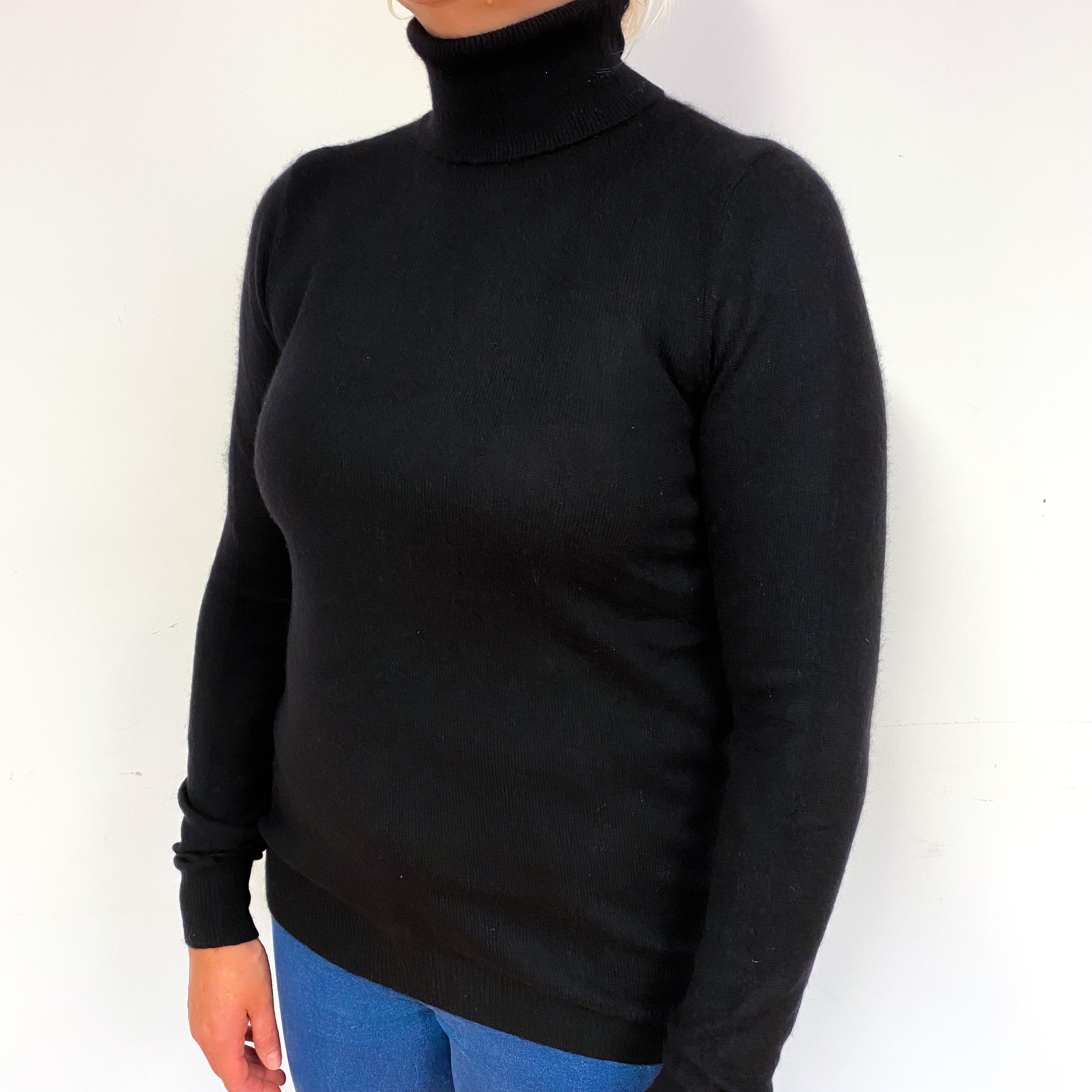 Black Cashmere Polo Neck Jumper Large