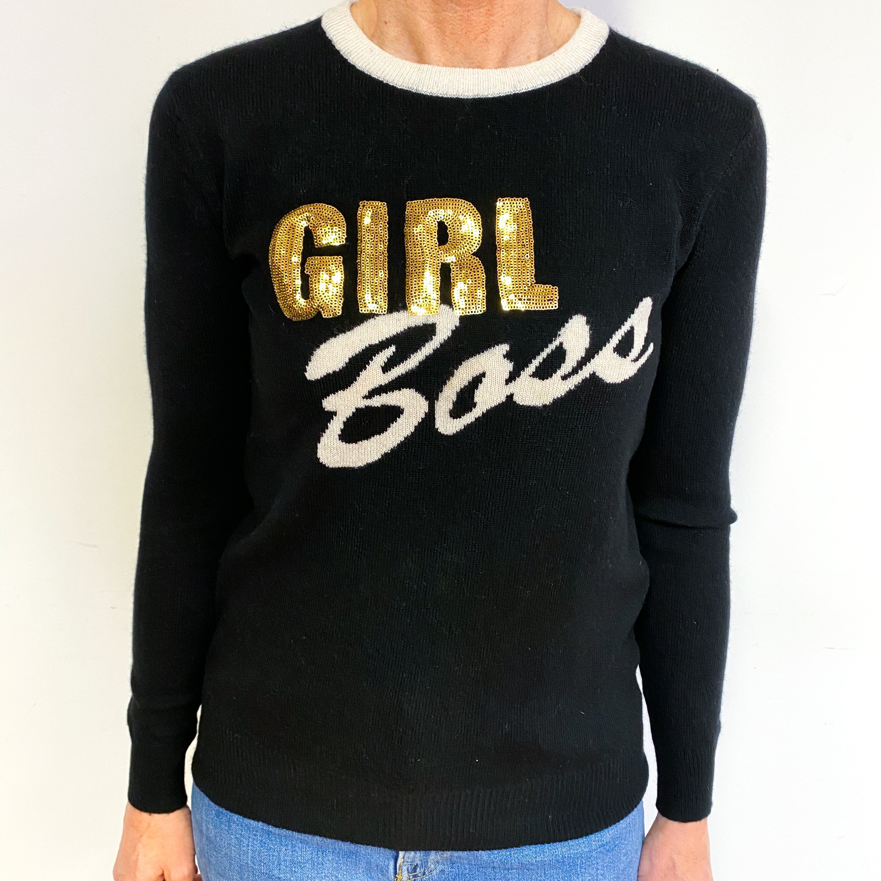 Black Cashmere Crew Neck Jumper Medium