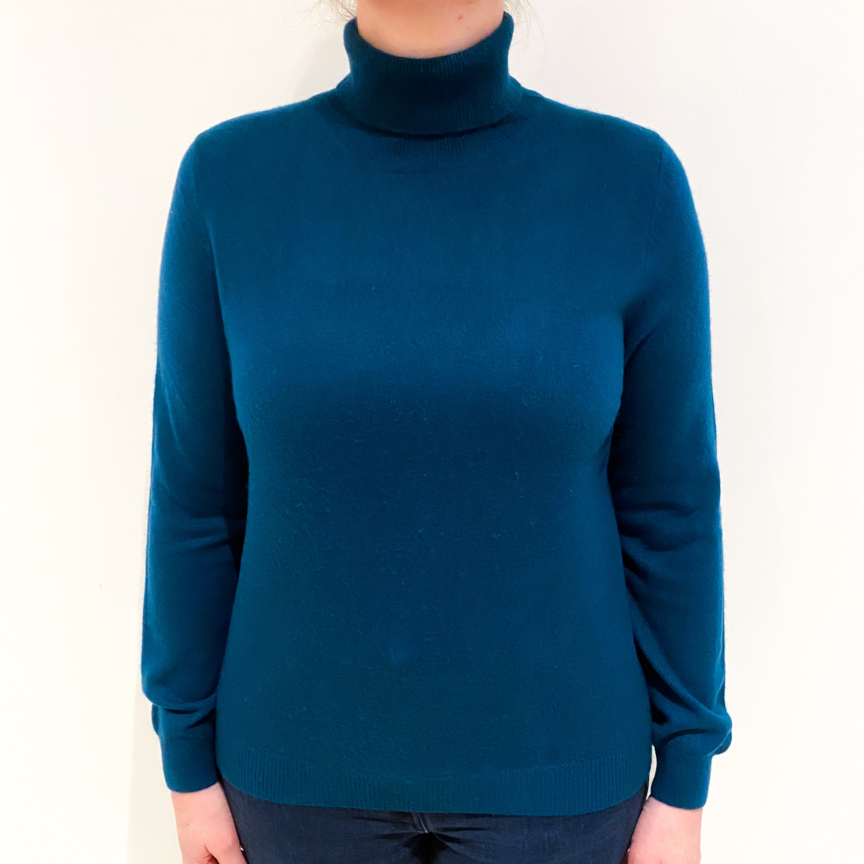Dark Teal Cashmere Polo Neck Jumper Large