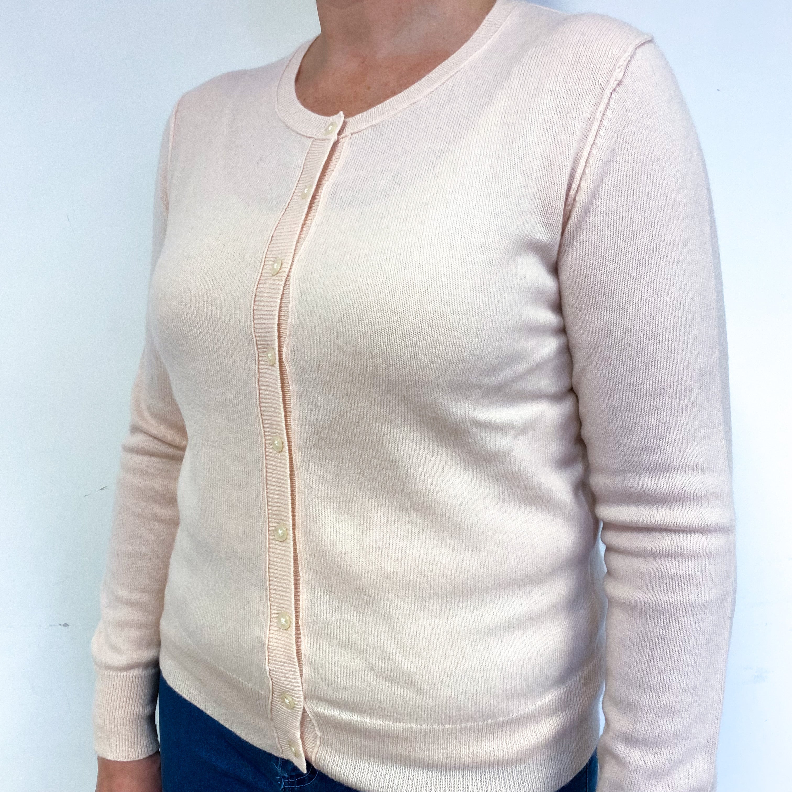 Pale Shell Pink Cashmere Crew Neck Cardigan Large