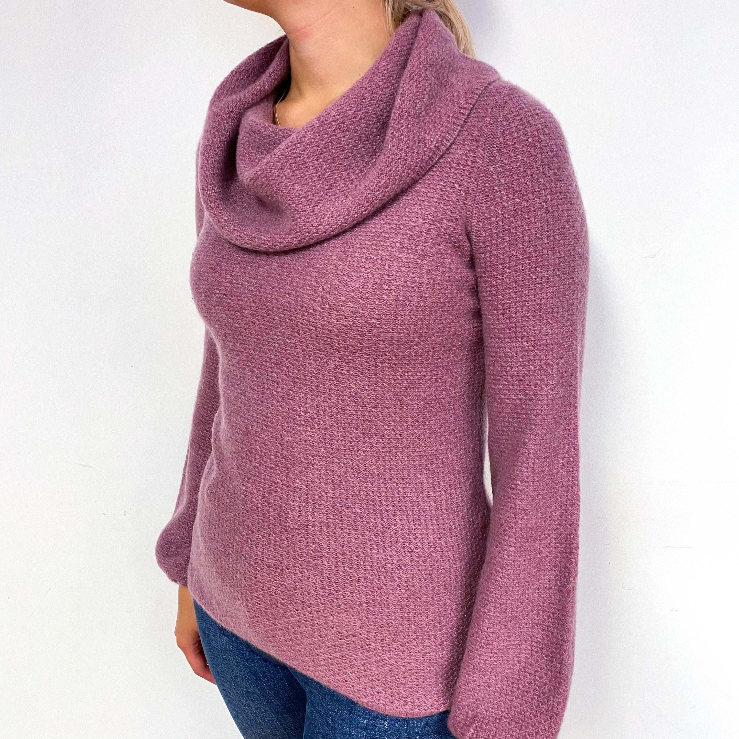 Heather Purple Textured Cashmere Cowl Neck Jumper Small
