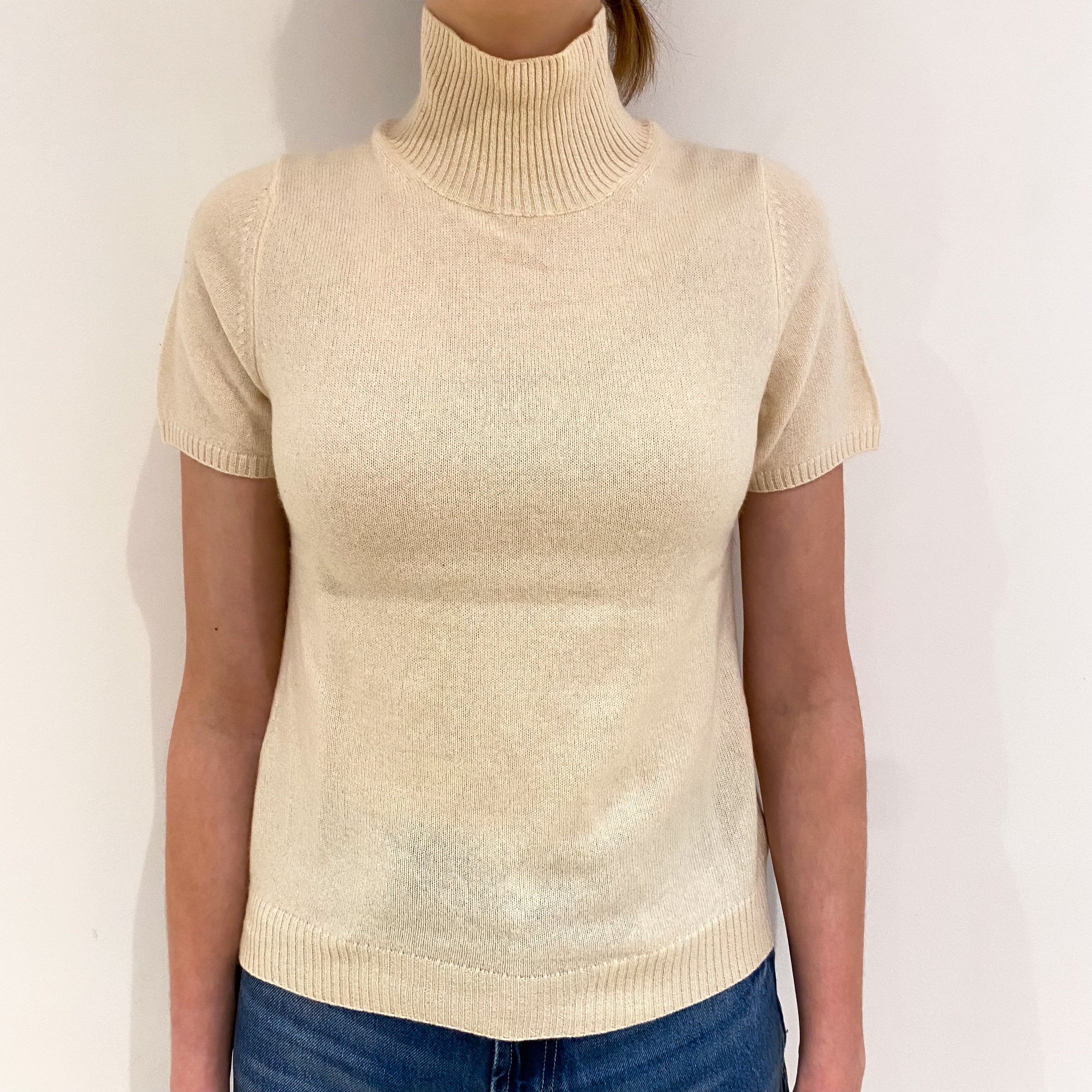 Clotted Cream Cashmere Short Sleeve Turtle Neck Jumper Extra Small