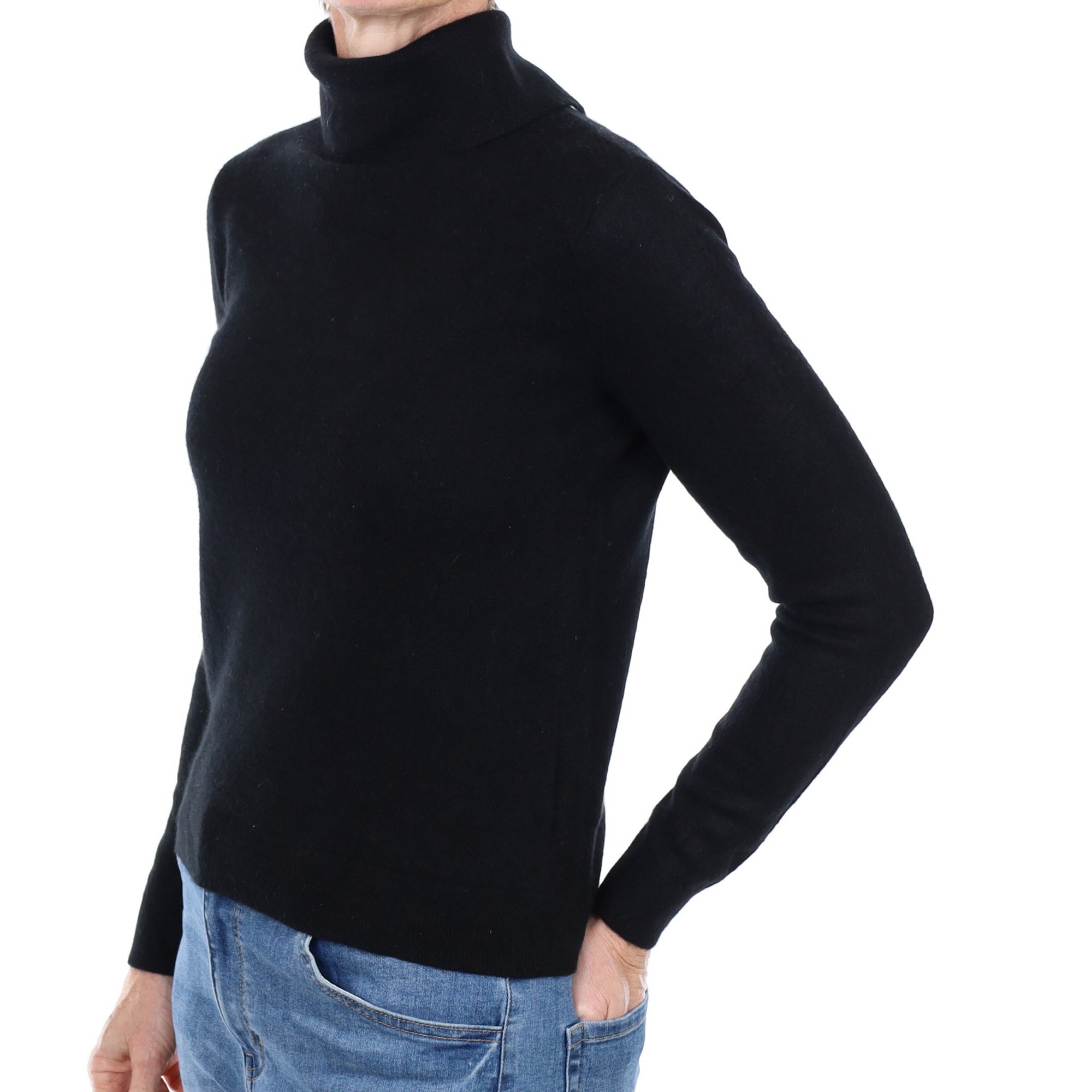 Black Cashmere Polo Neck Jumper Small