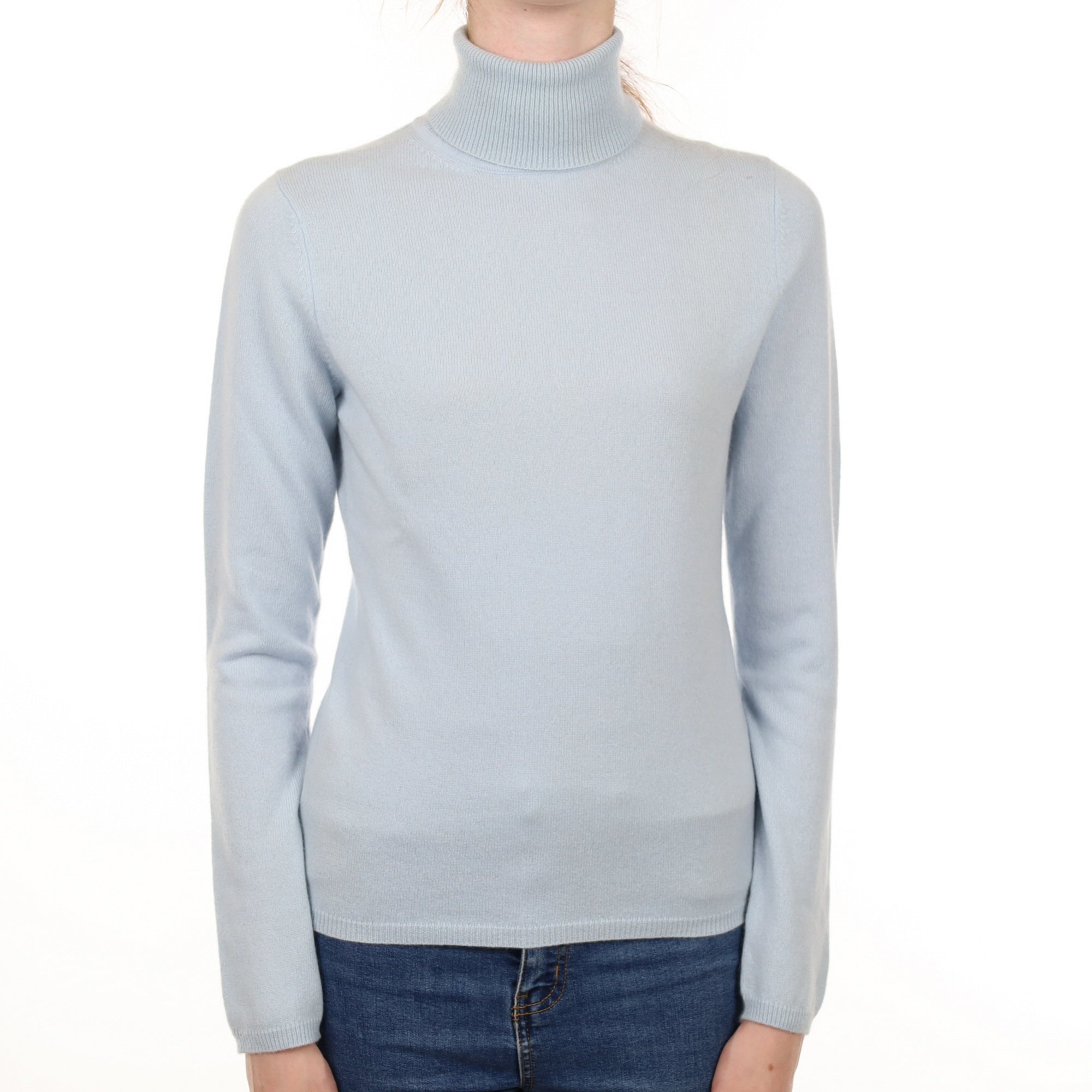 Jaeger Powder Blue Cashmere Polo Neck Jumper Extra Small