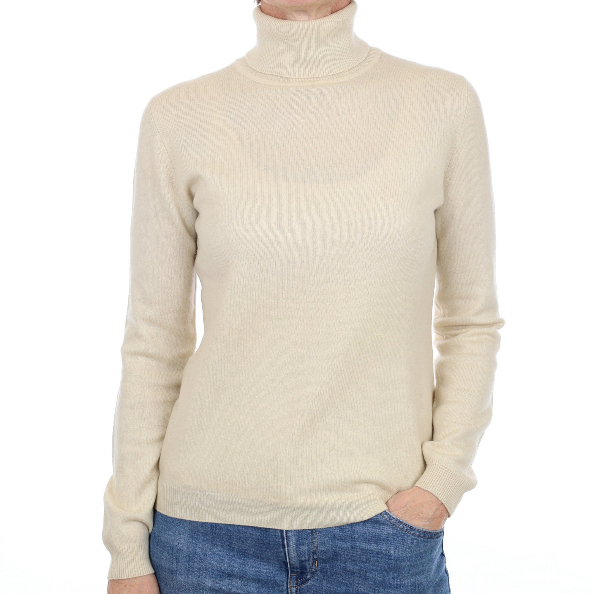 Vanilla Cream Cashmere Polo Neck Jumper Small
