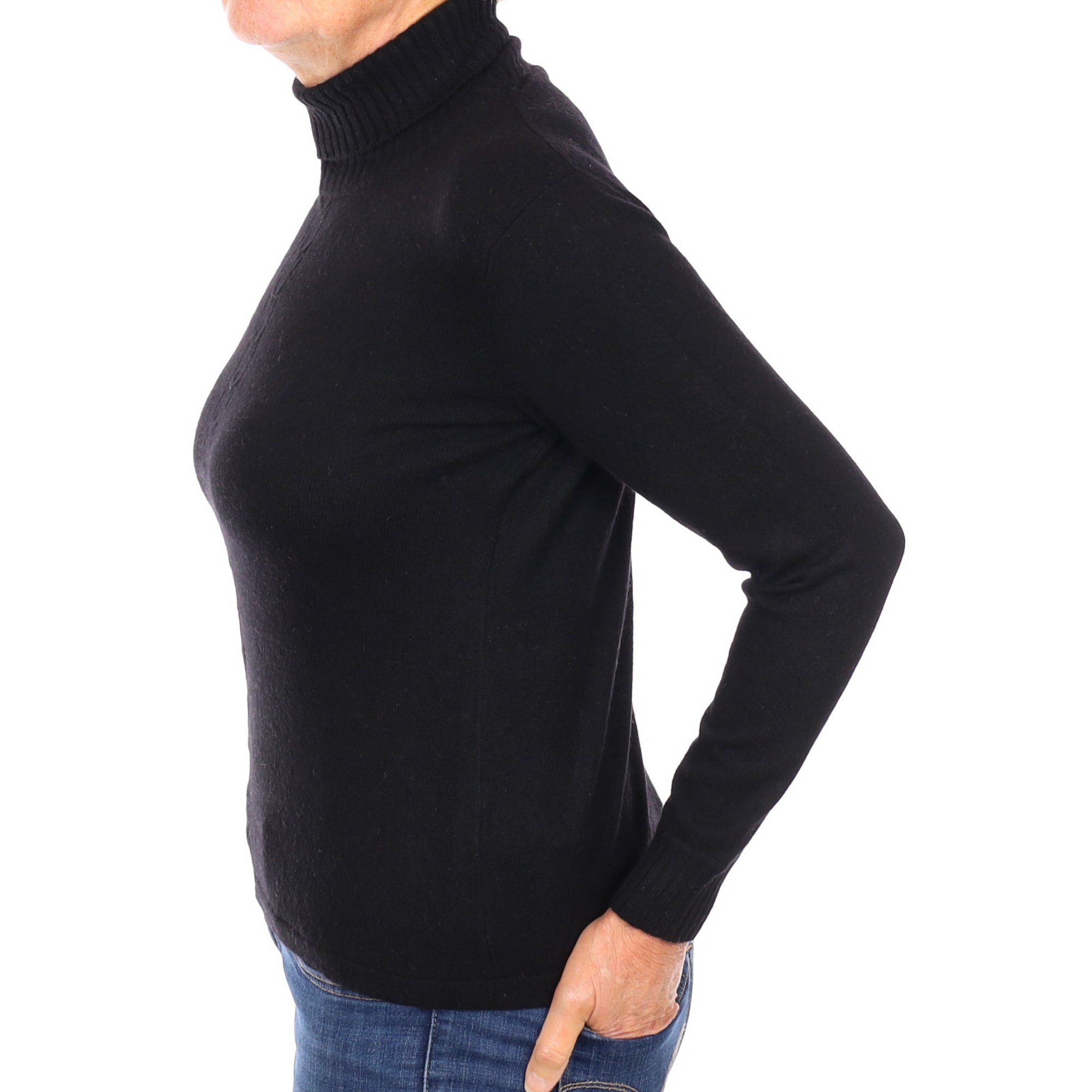 Black Cashmere Polo Neck Jumper Medium