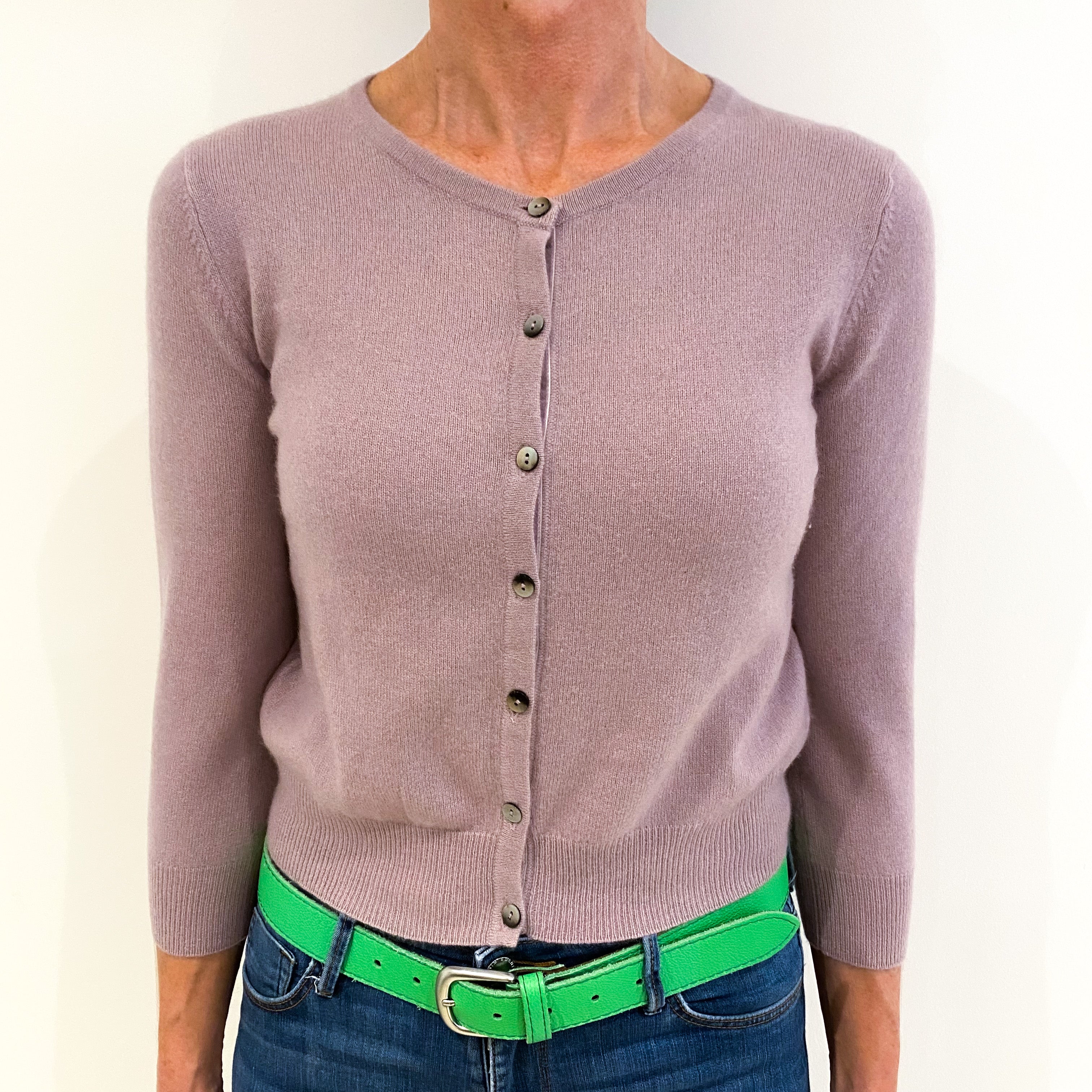 Lavender Purple Cashmere Crew Neck Cropped Cardigan Small