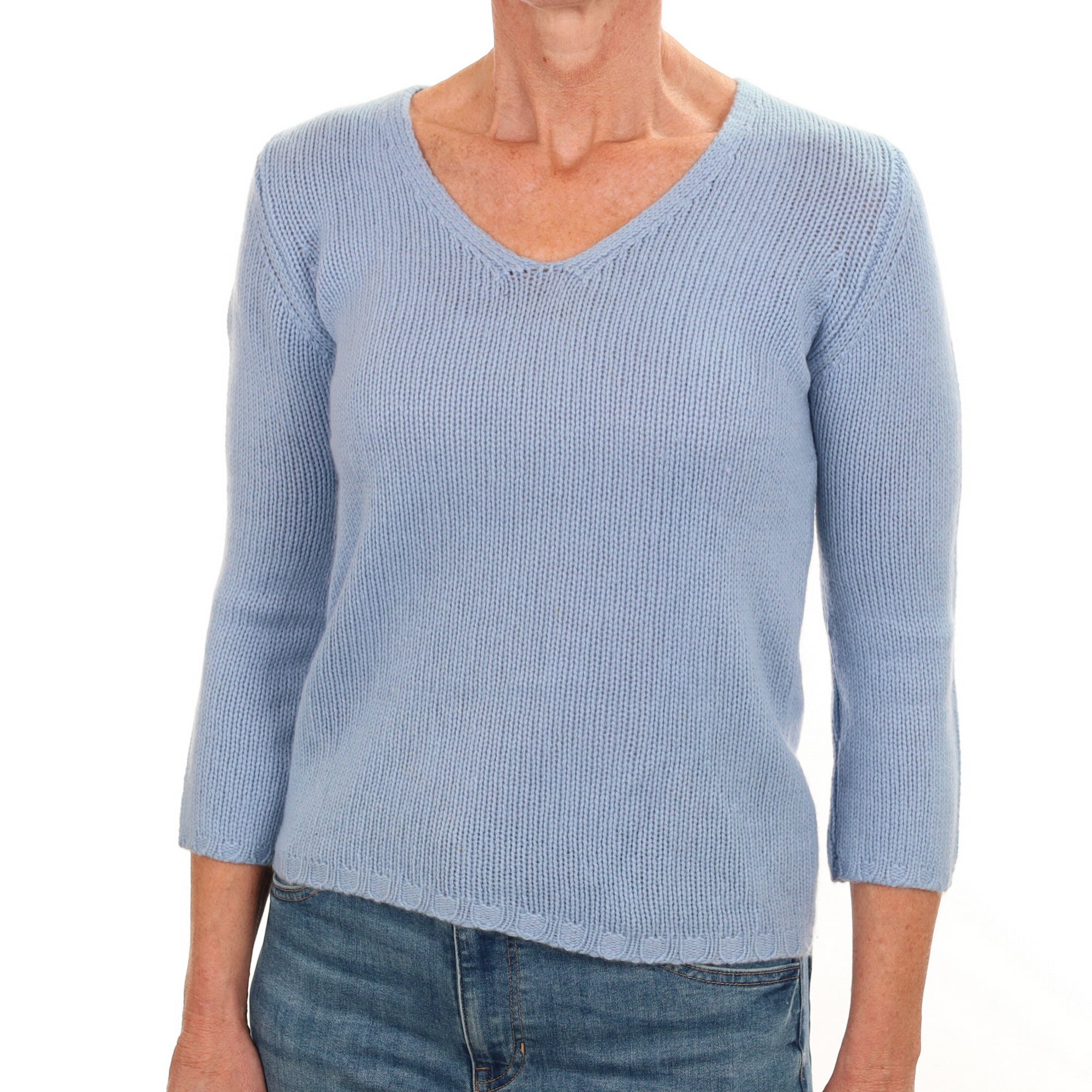 Sky Blue Cashmere V Neck Jumper Small