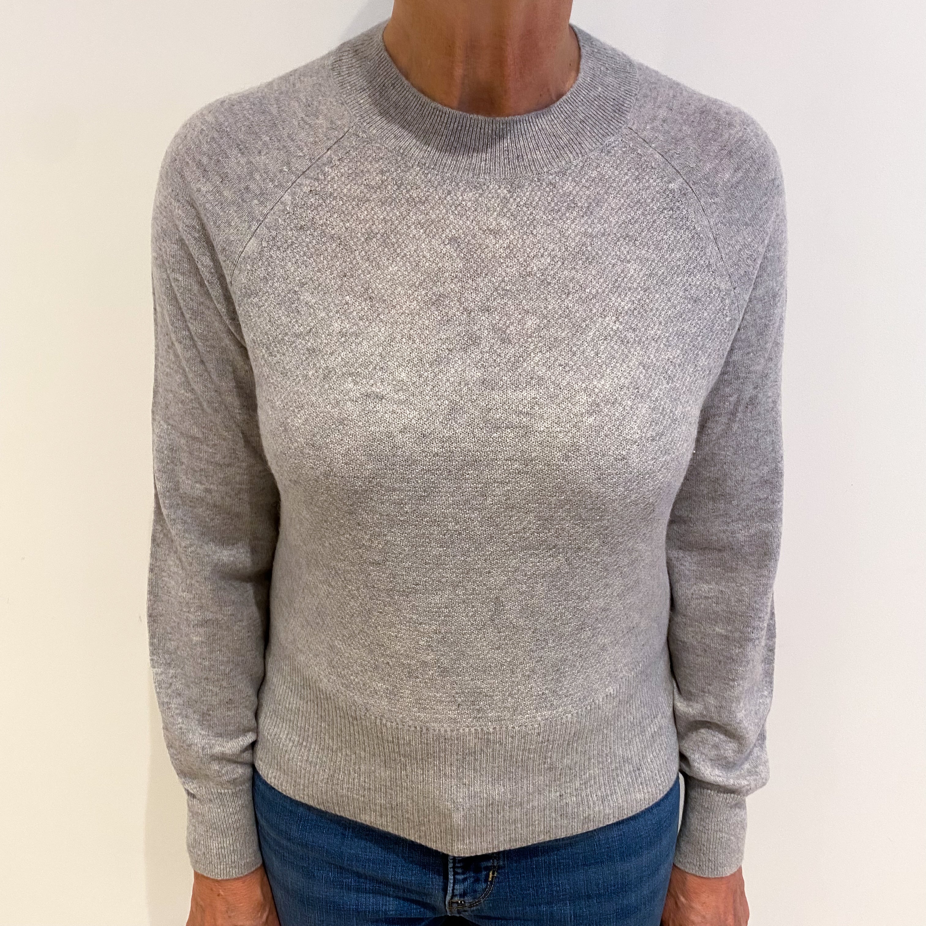 Smokey Grey Cashmere Crew Neck Textured Jumper Medium