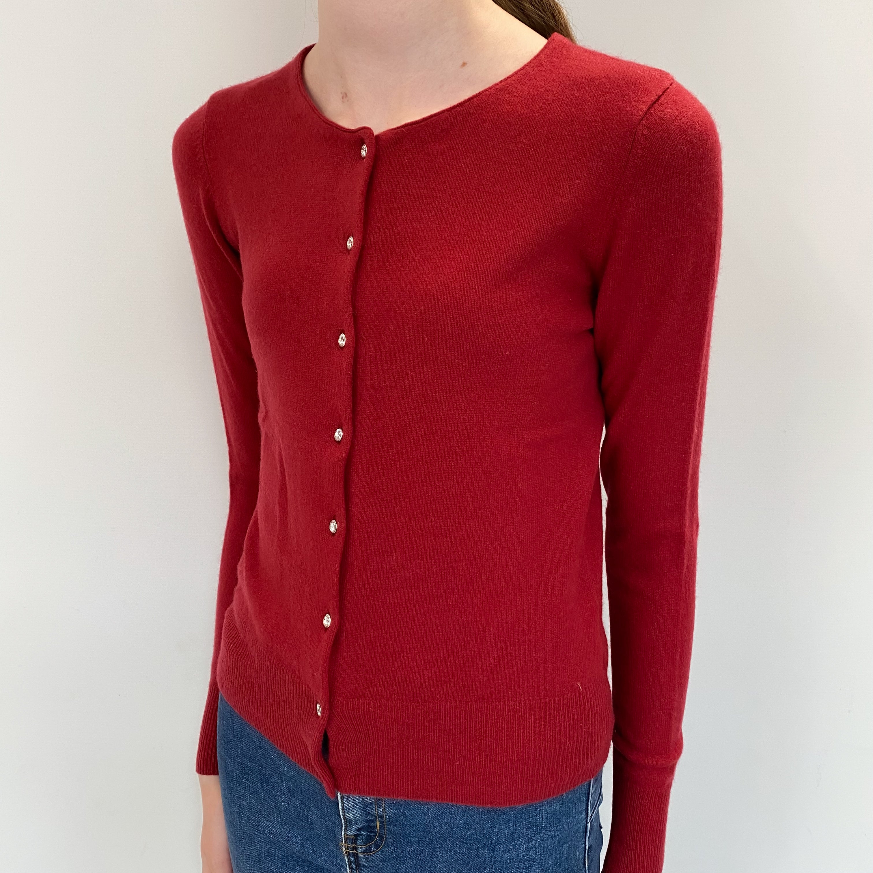 Phoenix Red Cashmere Crew Cardigan Extra Small