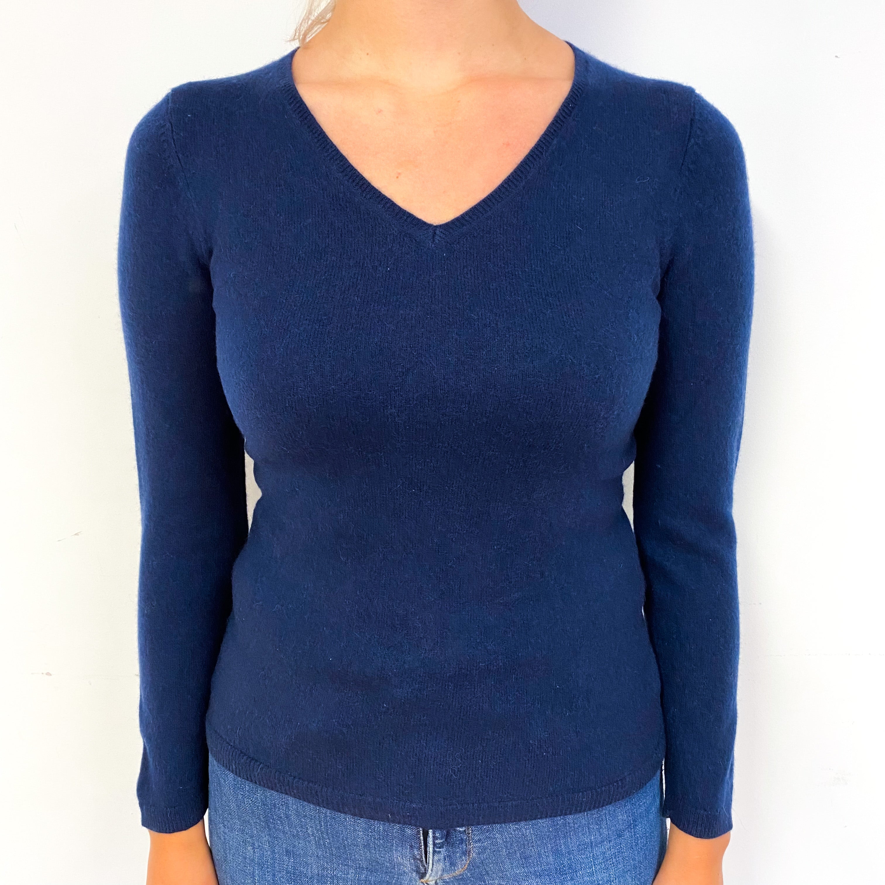 Navy Blue Cashmere V-Neck Jumper Small