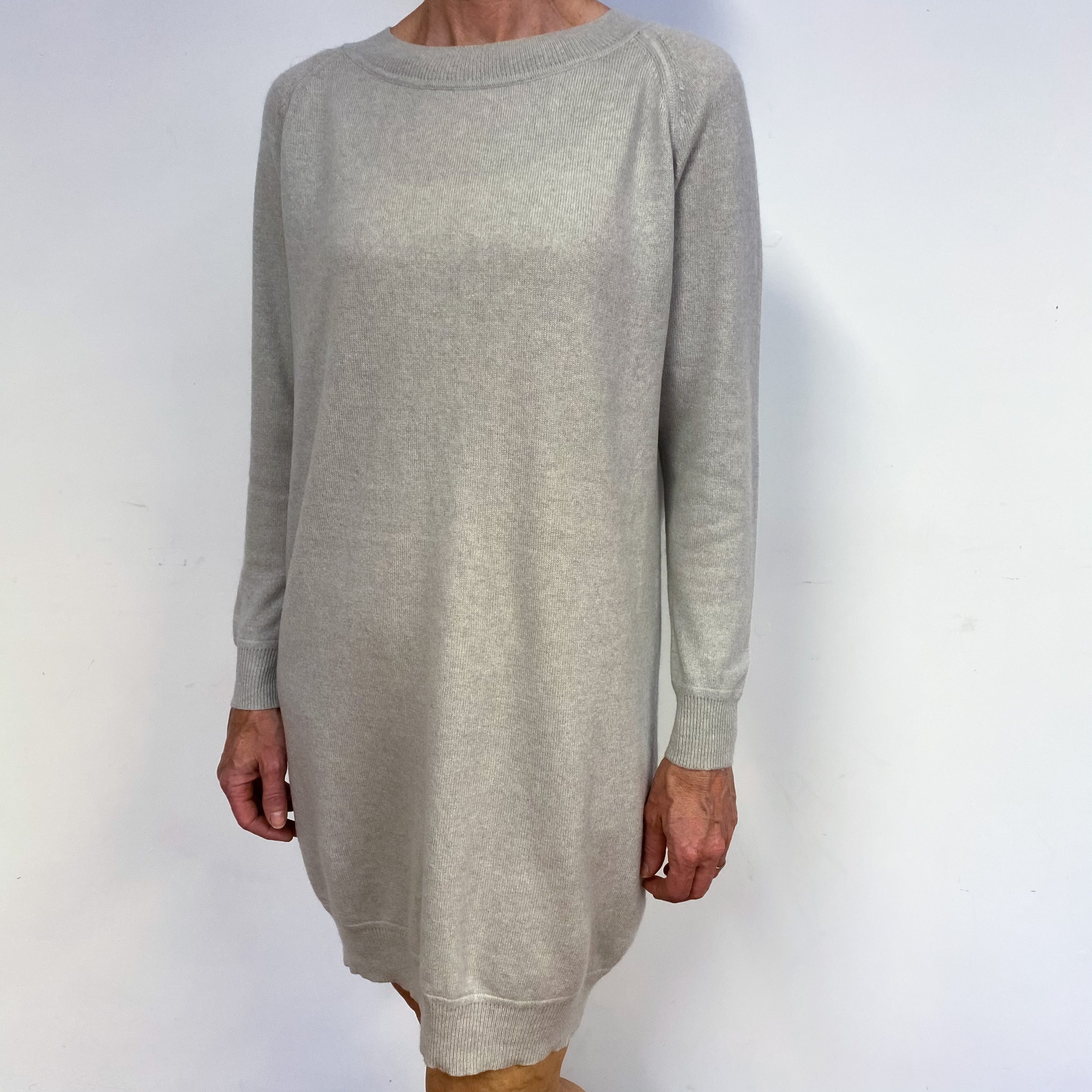 Mist Grey Slouchy Cashmere Crew Neck Dress Medium