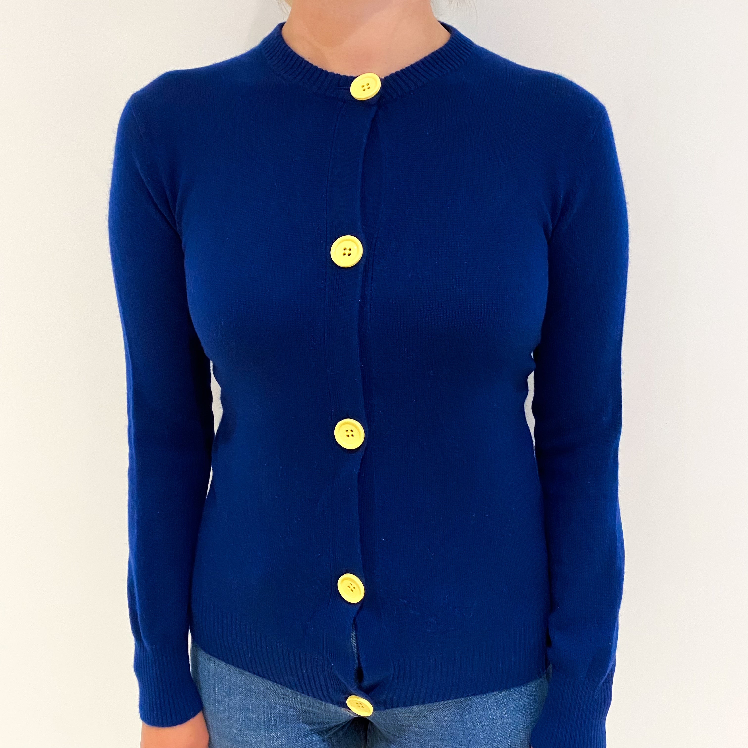 French Navy Cashmere Crew Cardigan Small
