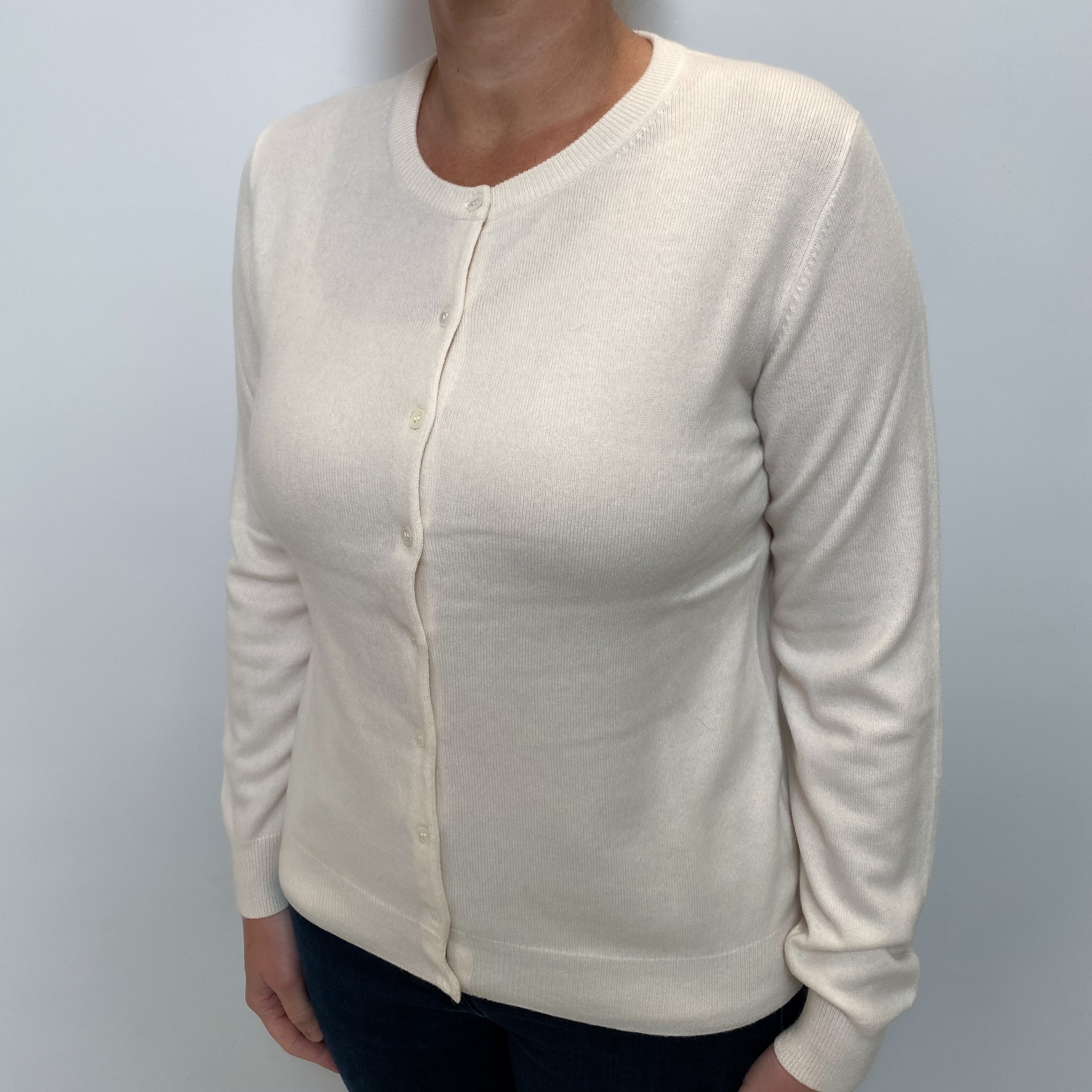 Winter White Cashmere Crew Neck Cardigan Large