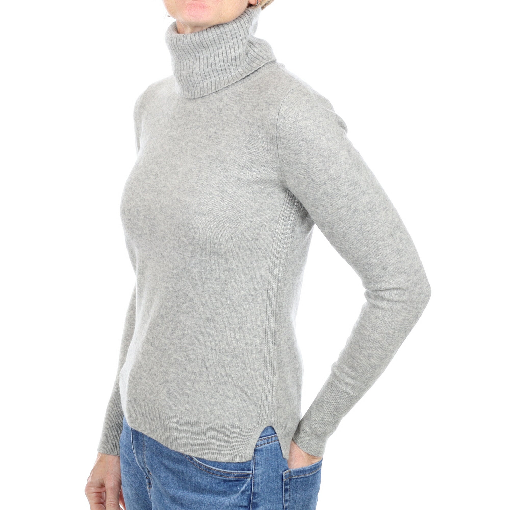 Smoke Grey Cashmere Polo Neck Jumper Small