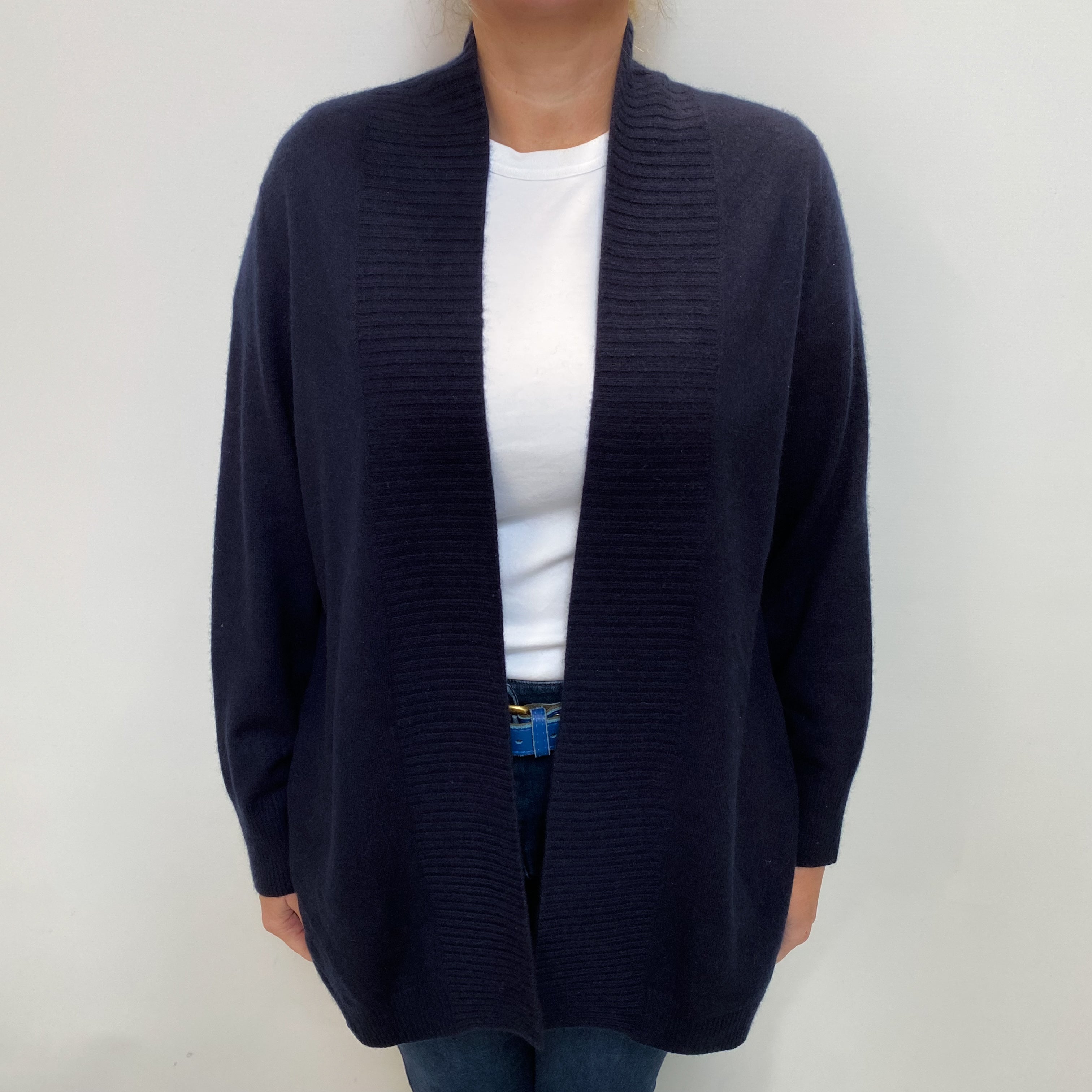 Navy Cashmere Split Back Edge to Edge Cardigan Large