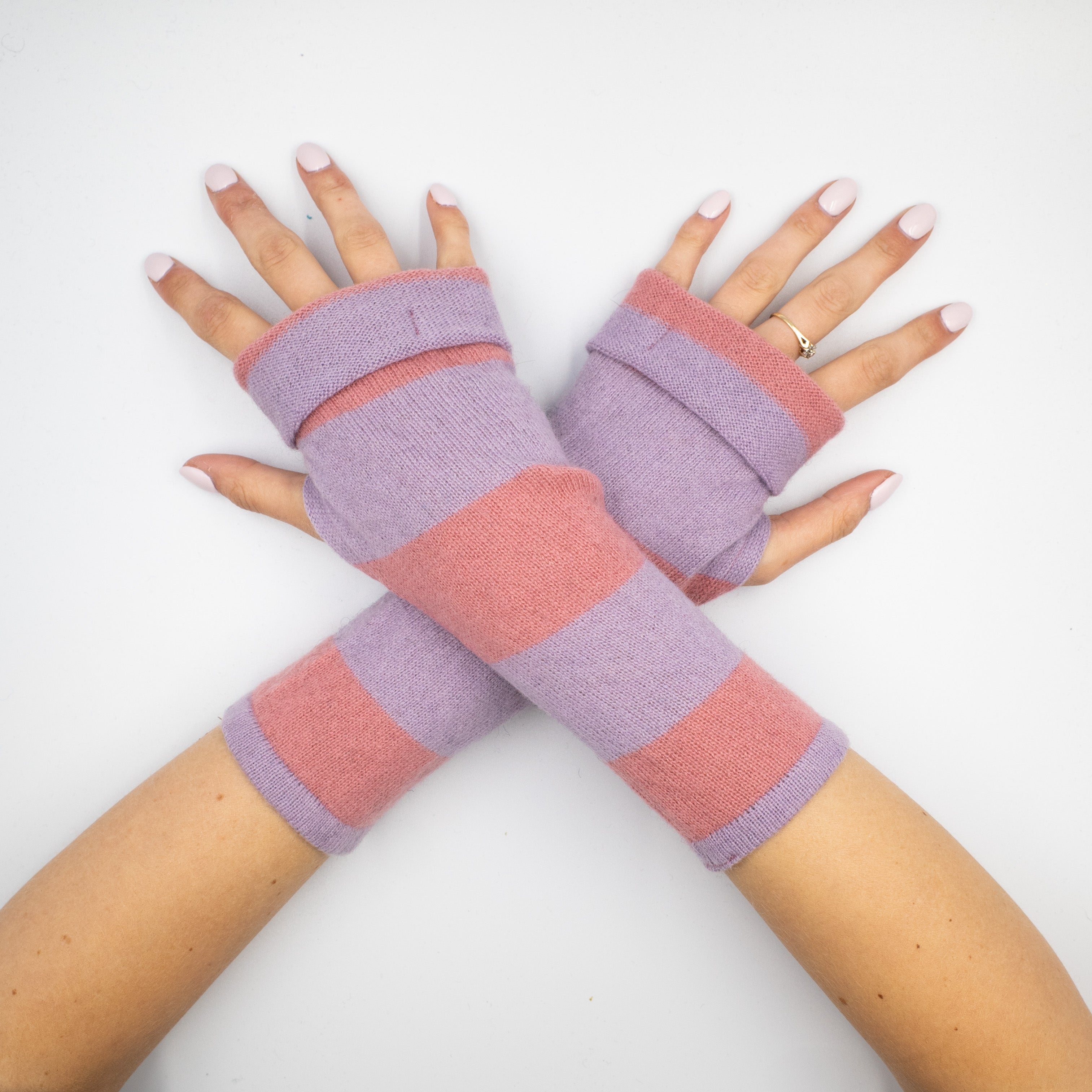 Lavender and Blush Striped Fingerless Gloves