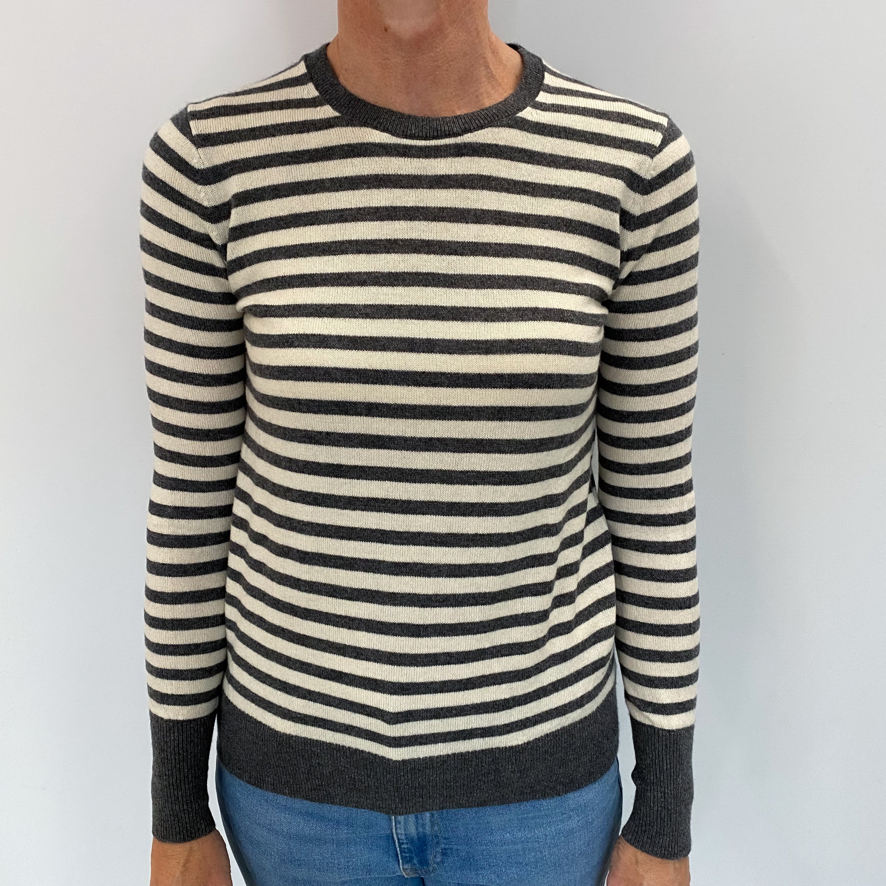 Everlane Ash Grey Striped Cashmere Crew Neck Jumper Small