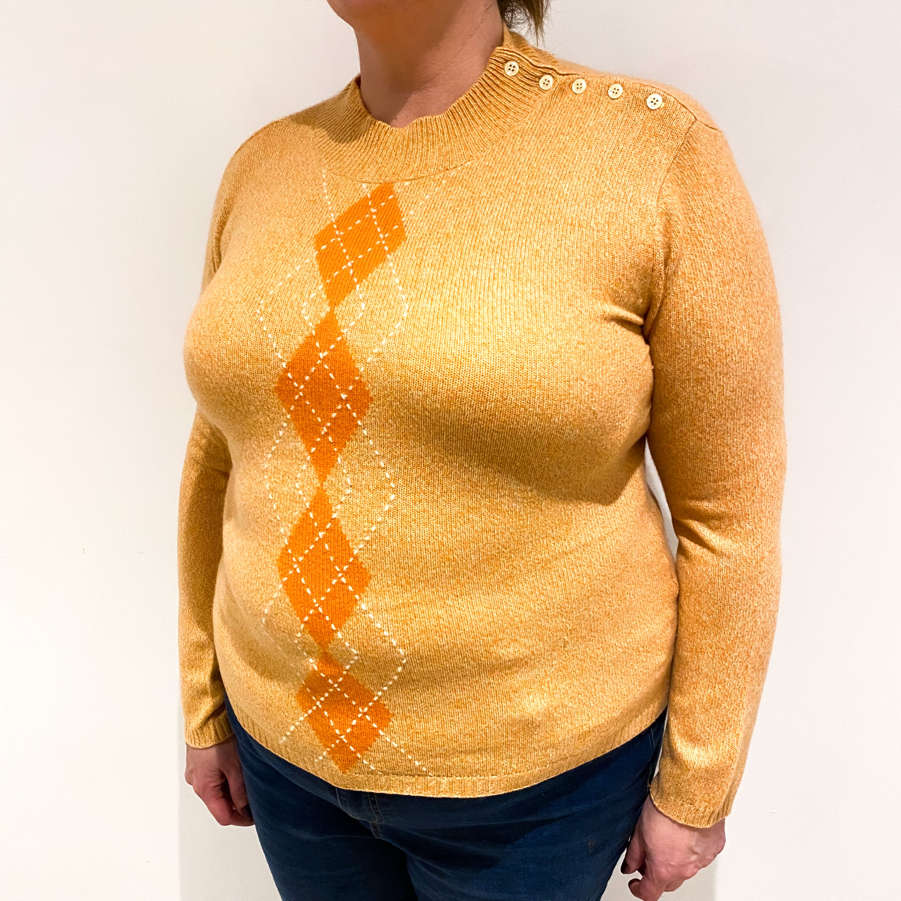 Orange Marl Diamond Cashmere Turtle Neck Jumper Extra Large