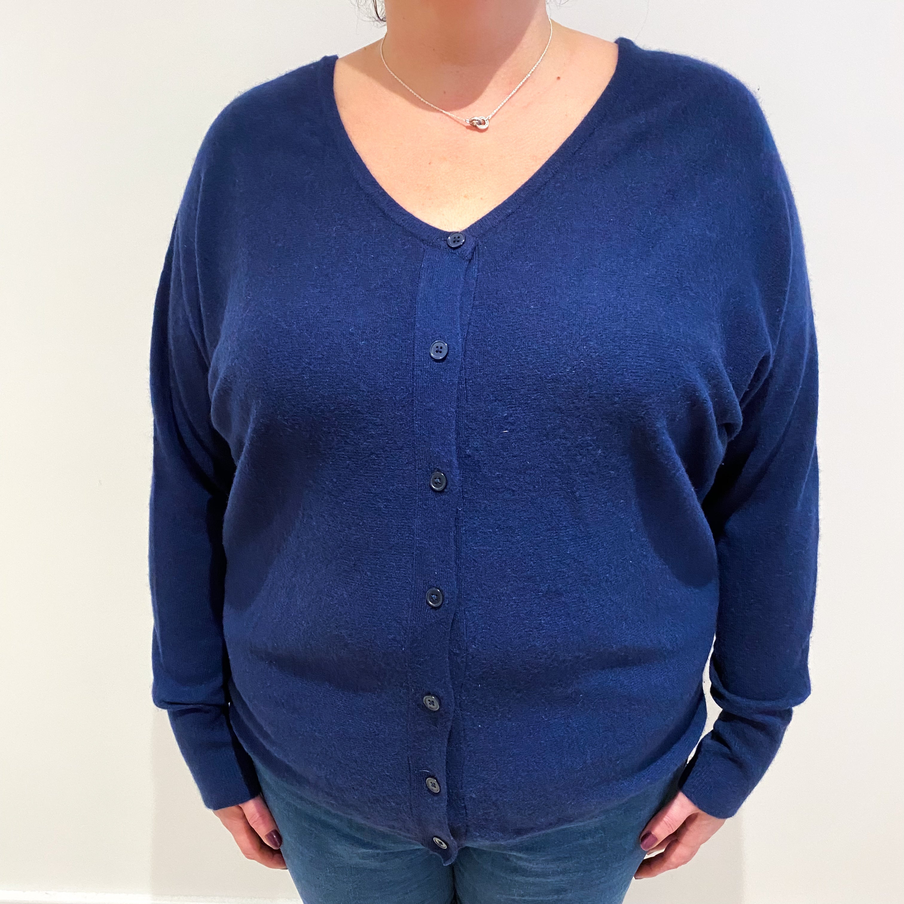 Navy Blue Cashmere Batwing V Neck Cardigan Extra Large
