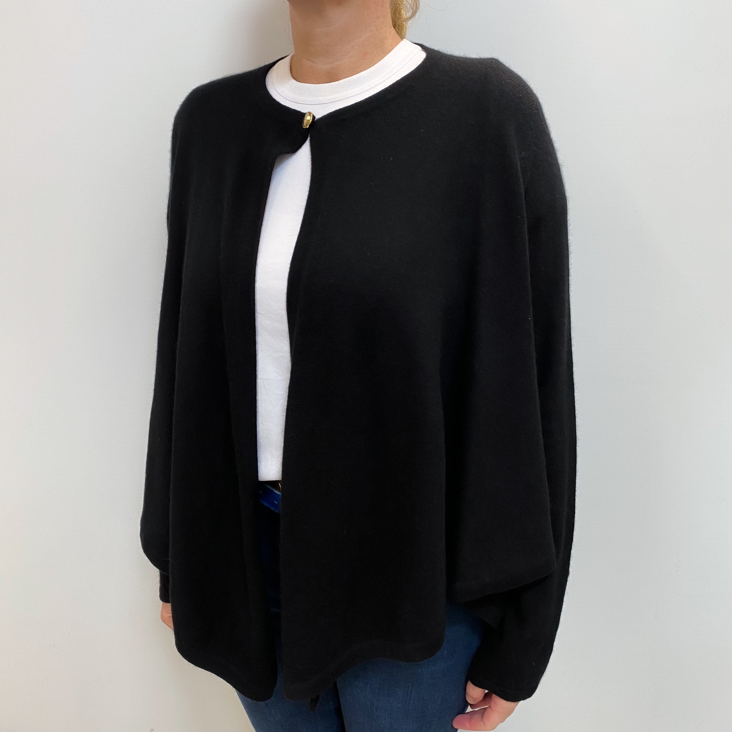 Black Cashmere Super Slouchy Handkerchief Hem Cardigan Large
