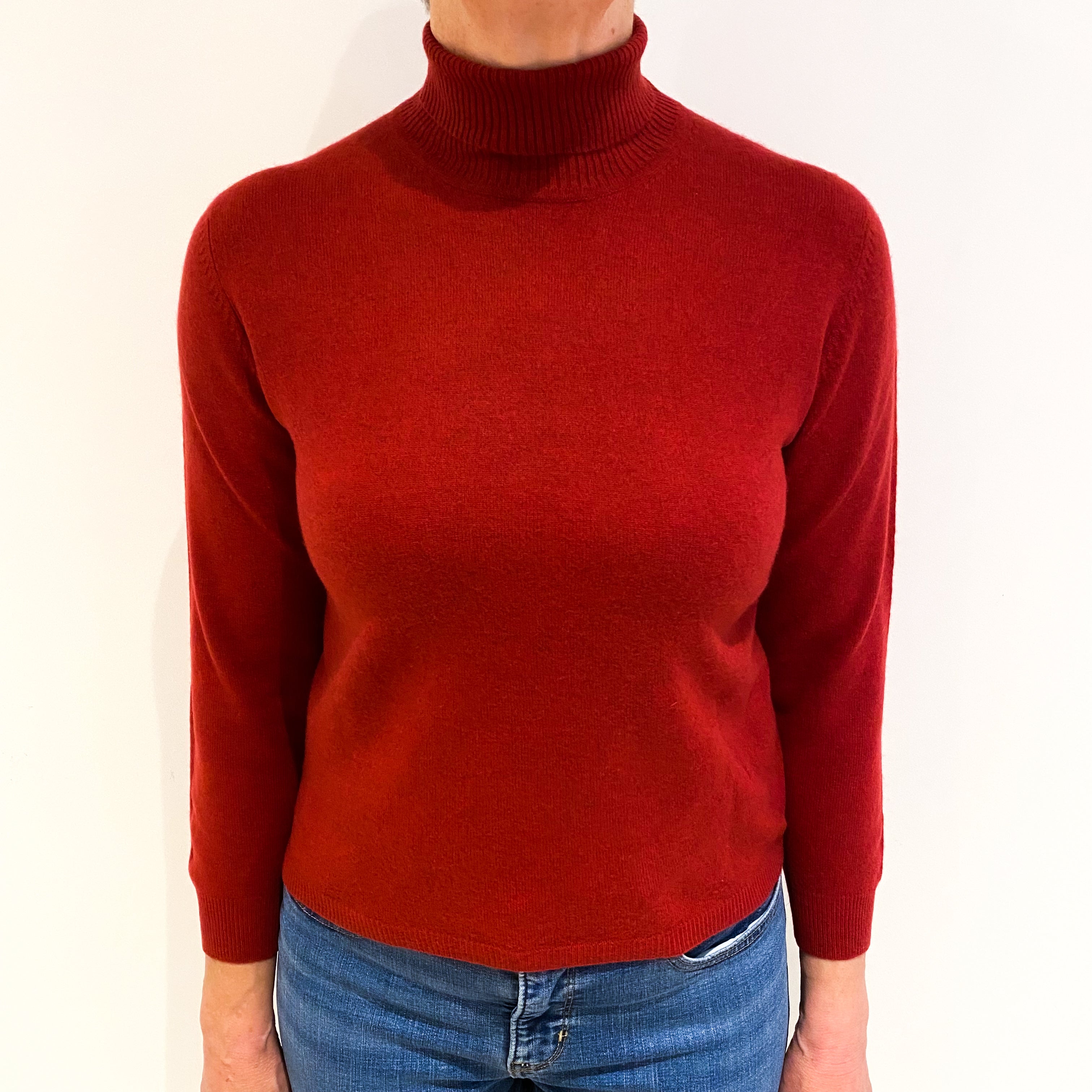 Rust Red Cashmere Polo Neck Jumper Medium