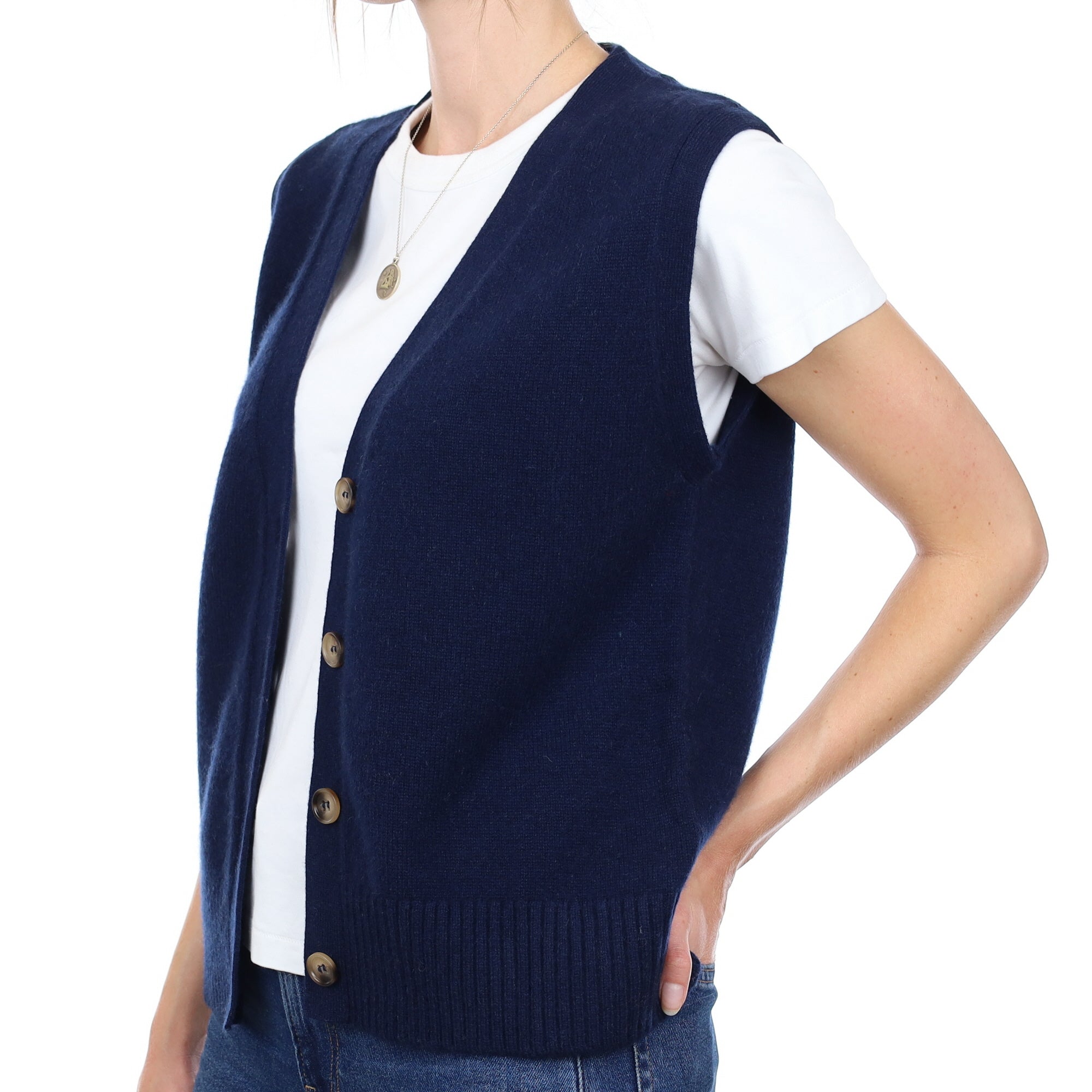 Brand New Navy Luxury Cashmere V Neck Waistcoat Small UK 8-10